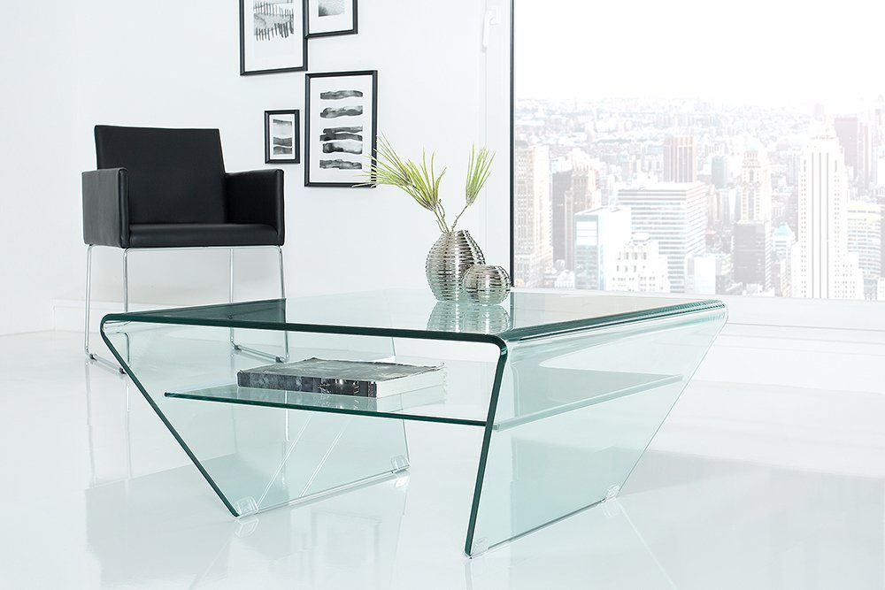 riess-ambiente Couchtisch FANTOME 70cm transparent, Wohnzimmer · Trapez · Glas · mit Ablagefach