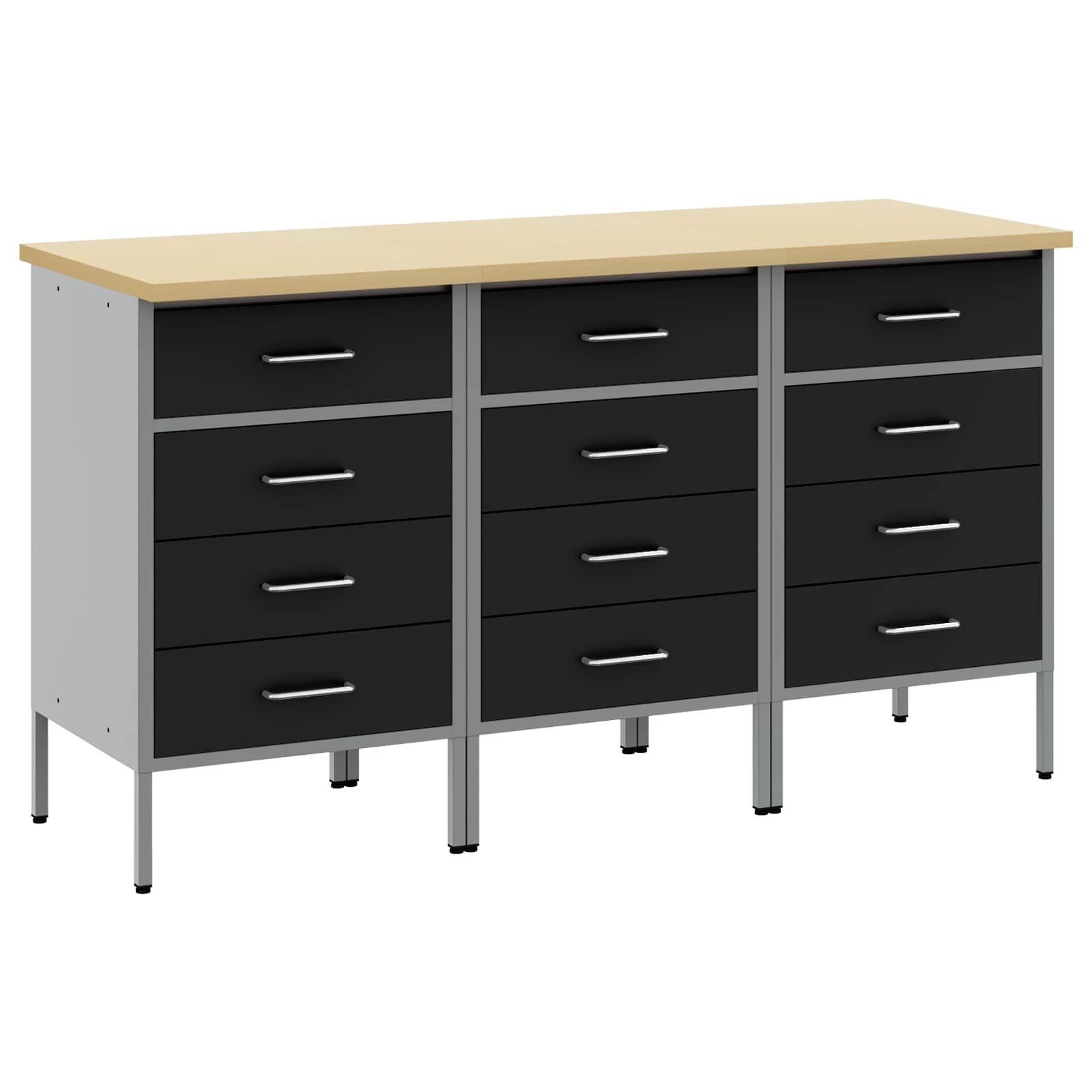 Werkzeugschrank Werkbank mit Schubladen 3 pcs Schwarz und Grau 150 x 55 x 85 cm