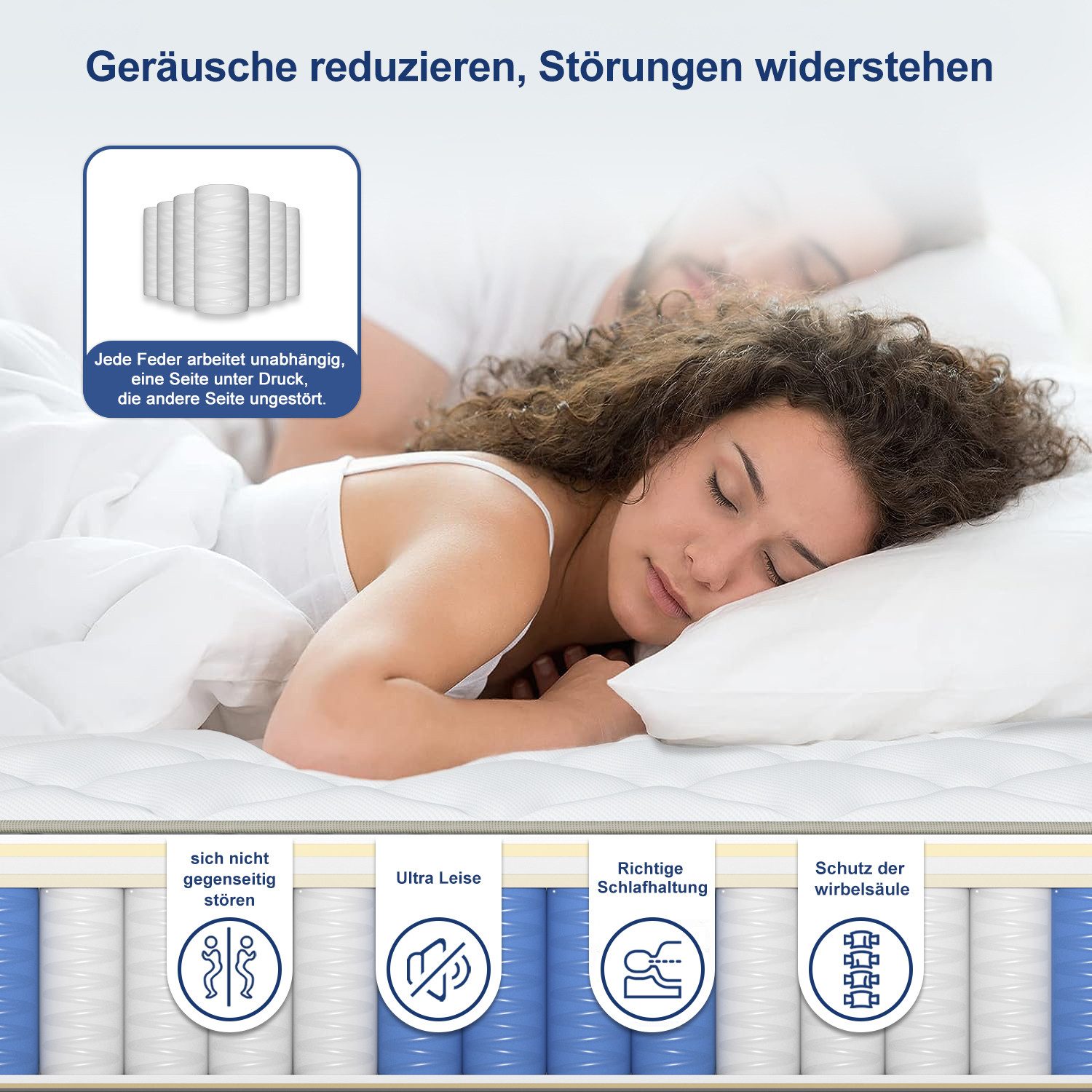 Taschenfederkernmatratze Matratze, 7 Zone Federkernmatratze Matratzen mit Spannbettlaken, Lexzurn, 22 cm hoch, (Atmungsaktiv, Rückenentlastung, Orthopädisch, Matratze 90x200 cm oder 140x200 cm), Taschenfederkernmatratze