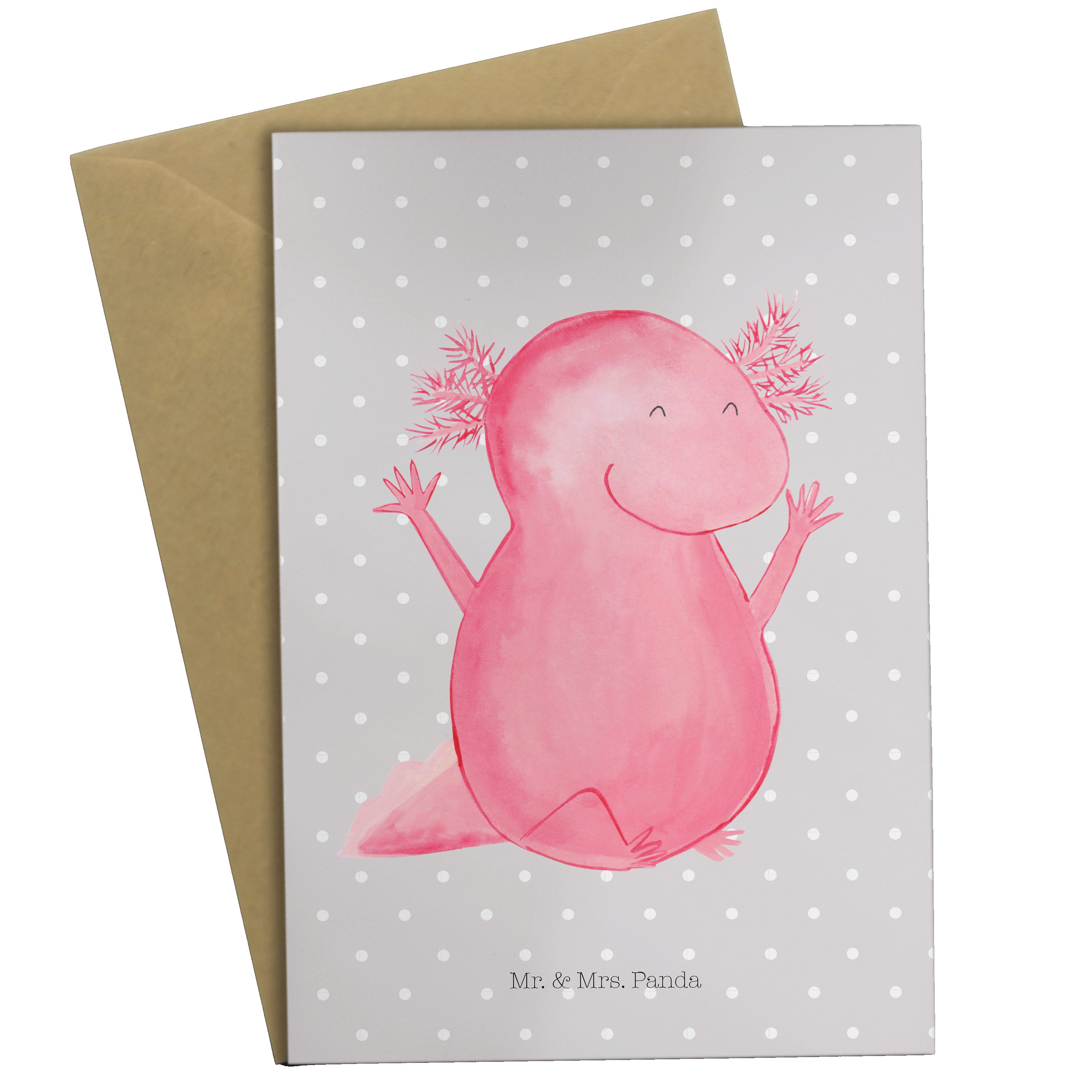 Mr. & Mrs. Panda Grußkarte Axolotl Hurra - Grau Pastell - Geschenk, fröhlich, Freude, Schwanzlur