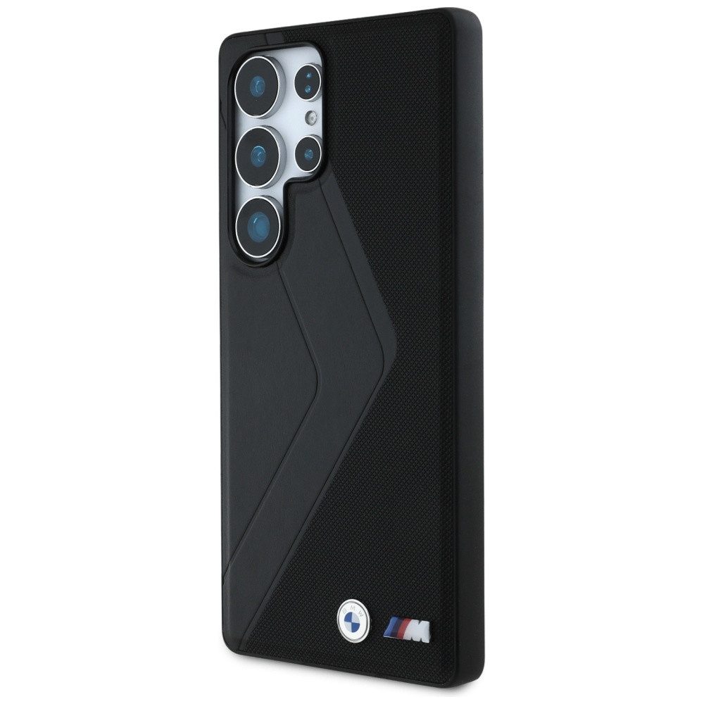BMW Handyhülle Galaxy S25 Ultra MagSafe geprägt Kunstleder schwarz Logo Metall 6,9 Zoll, Kantenschutz