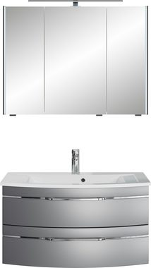 Saphir Badmöbel-Set Serie 7045 2-teilig Mineralmarmor-Waschtisch mit LED-Spiegelschrank, (Set, 2-St), Badezimmer-Set 93,2 cm breit, inkl. Türdämpfer, 3 Türen, 2 Schubladen