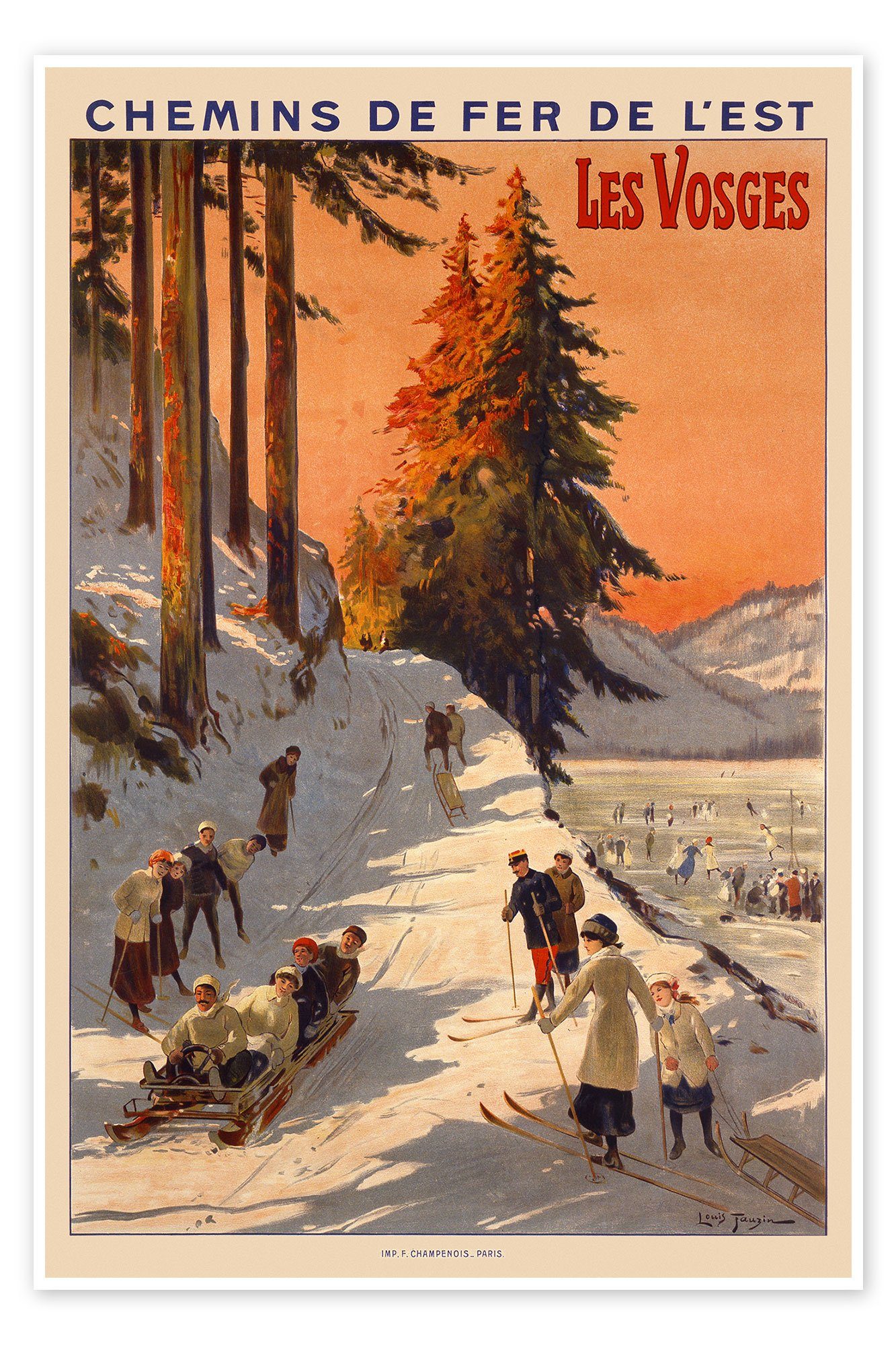 Posterlounge Poster Vintage Ski Collection, Die Vogesen, Chemins de Fer de l'Est, 1912, Vintage Illustration