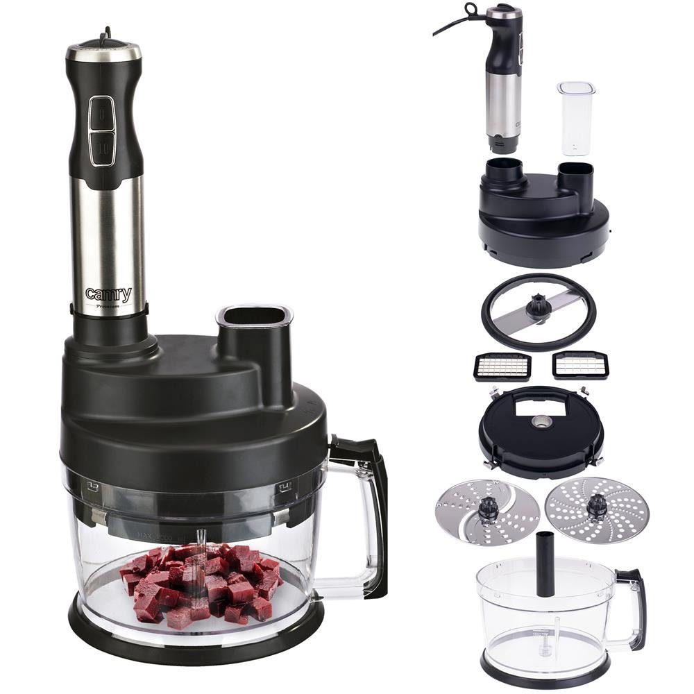 Camry Handmixer CR 4623 Multifunktions-Mixer-Set Stabmixer Set mit Schneebesen, 1600 W, Kartoffelstampfer, Würfelschneider, Reibe, Schwarz Silber