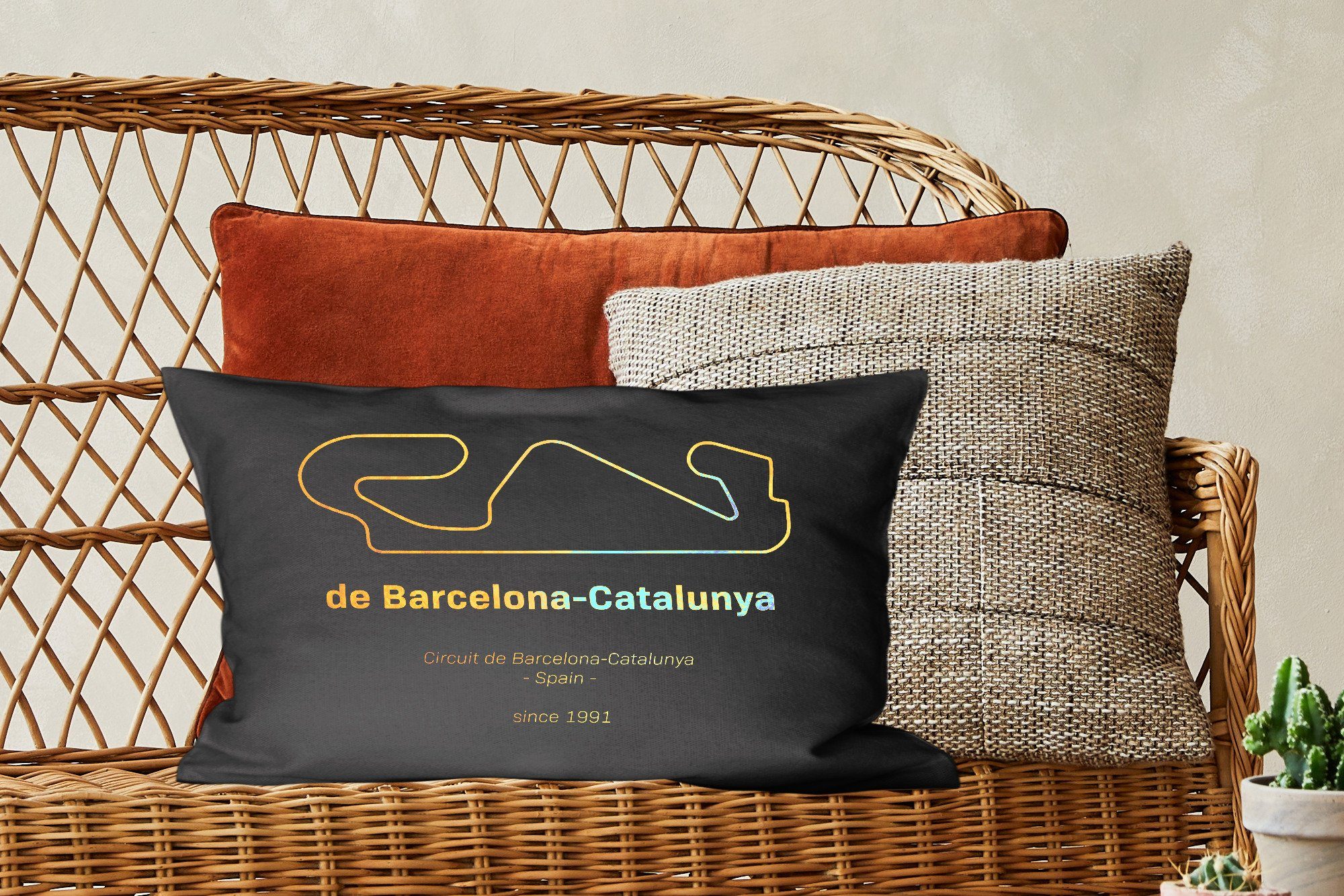 Dekokissen Dekokissen Zierkissen, MuchoWow Dekoration, - Schlafzimmer F1 Rennstrecke Füllung, mit Wohzimmer Barcelona, -