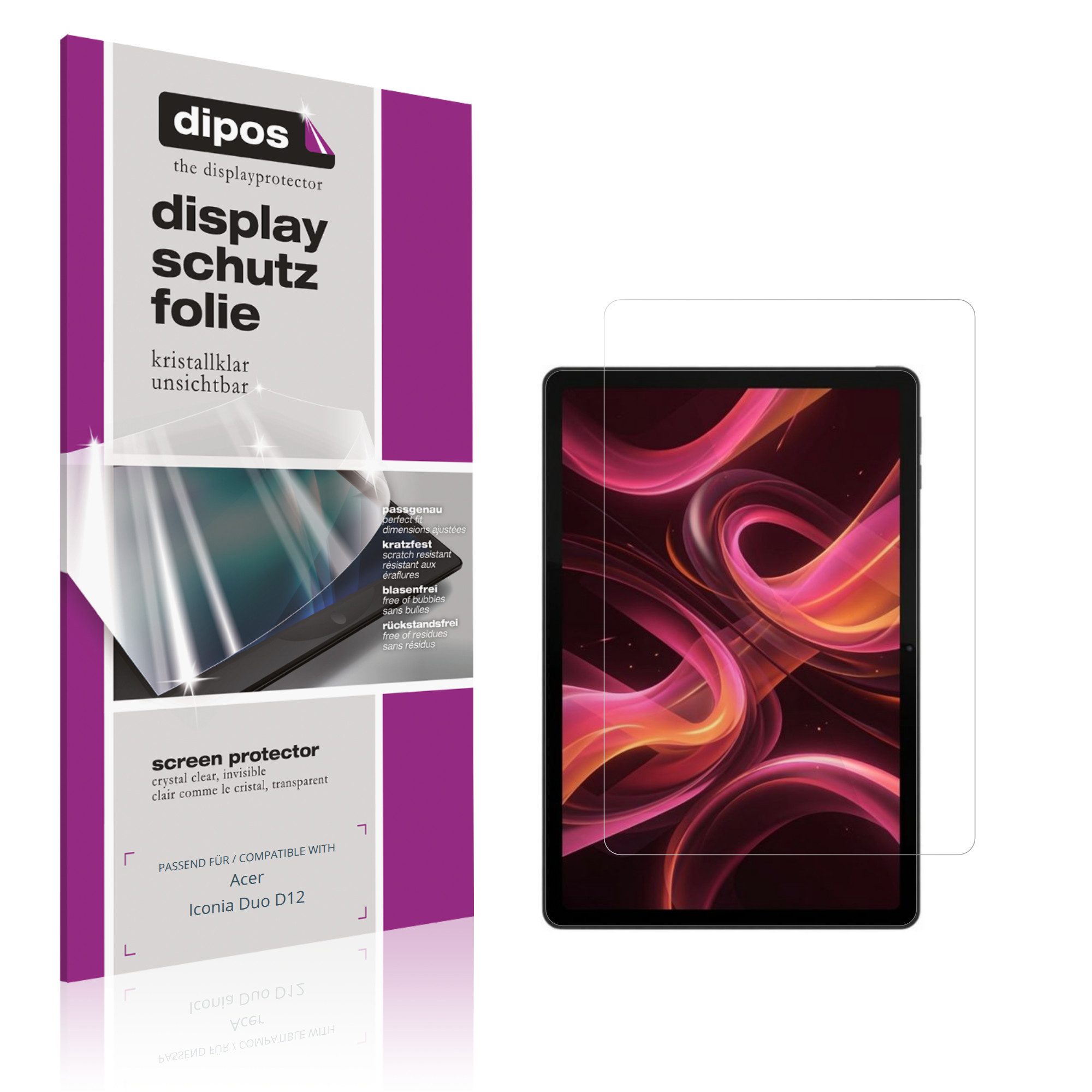 dipos Displayschutzfolie Schutzfolie für Acer Iconia Duo D12, 2 Stück, Displayschutz Schutz Folie Made in Germany
