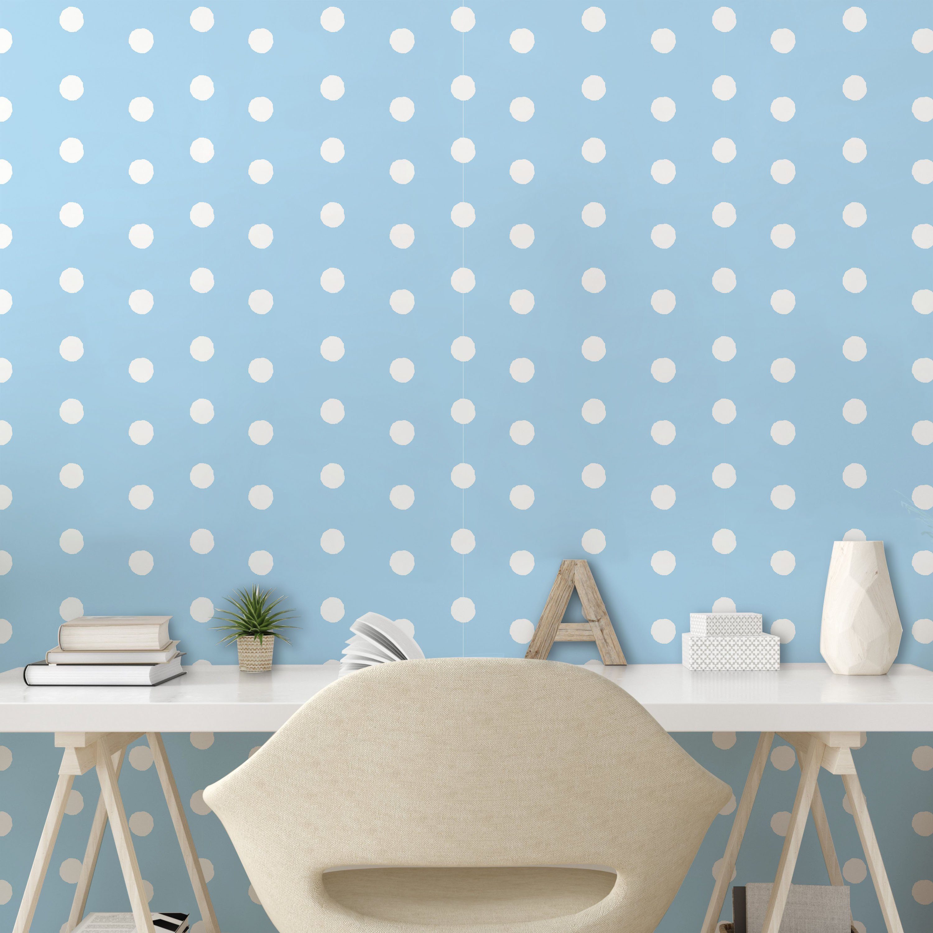 Abakuhaus Vinyltapete selbstklebendes Wohnzimmer Weiß Wasser Küchenakzent, Tupfen-Blau und