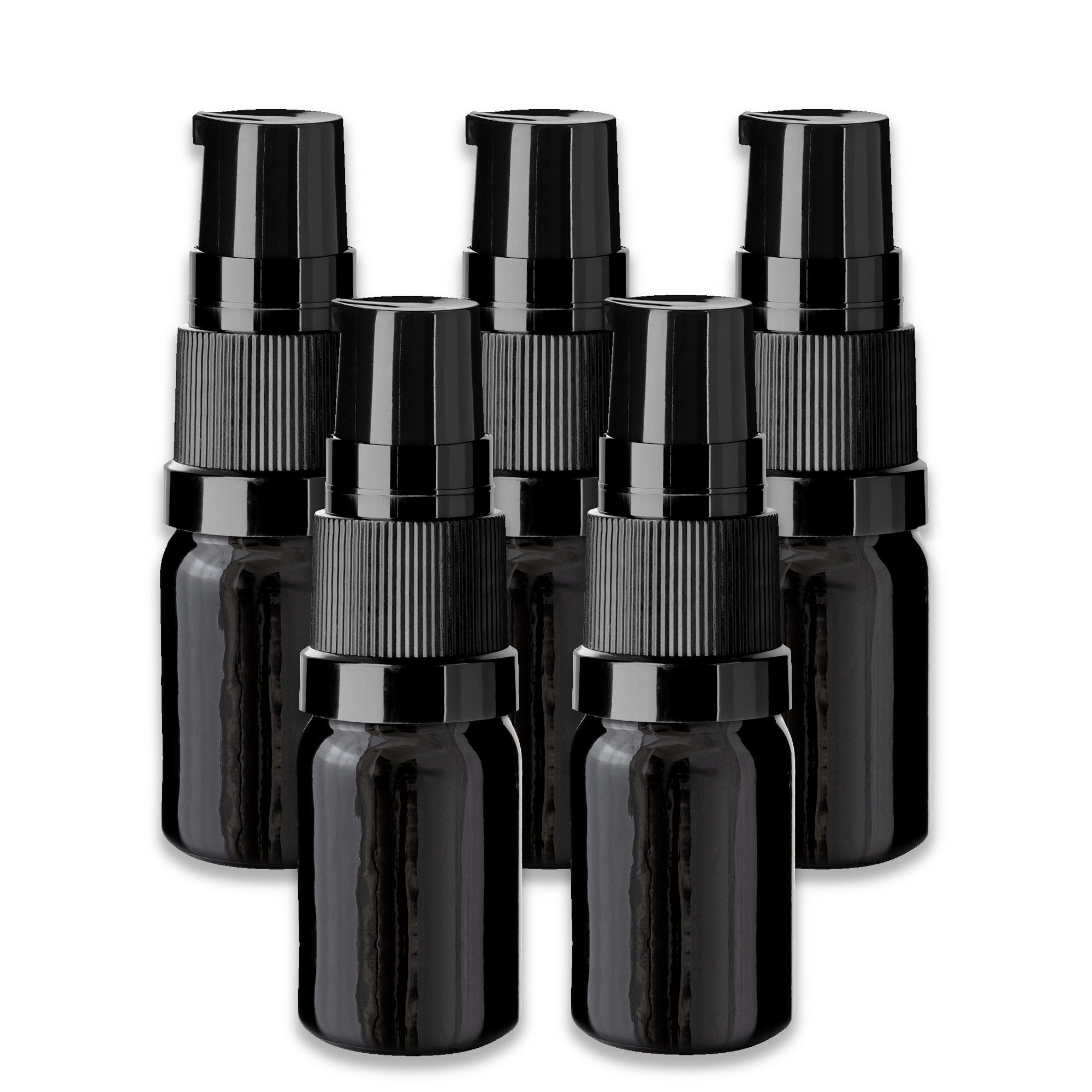 Leerglas 5x Schwarze Glasflasche 5 ml mit Pumpe Dispenserpumpe Glasfläschchen