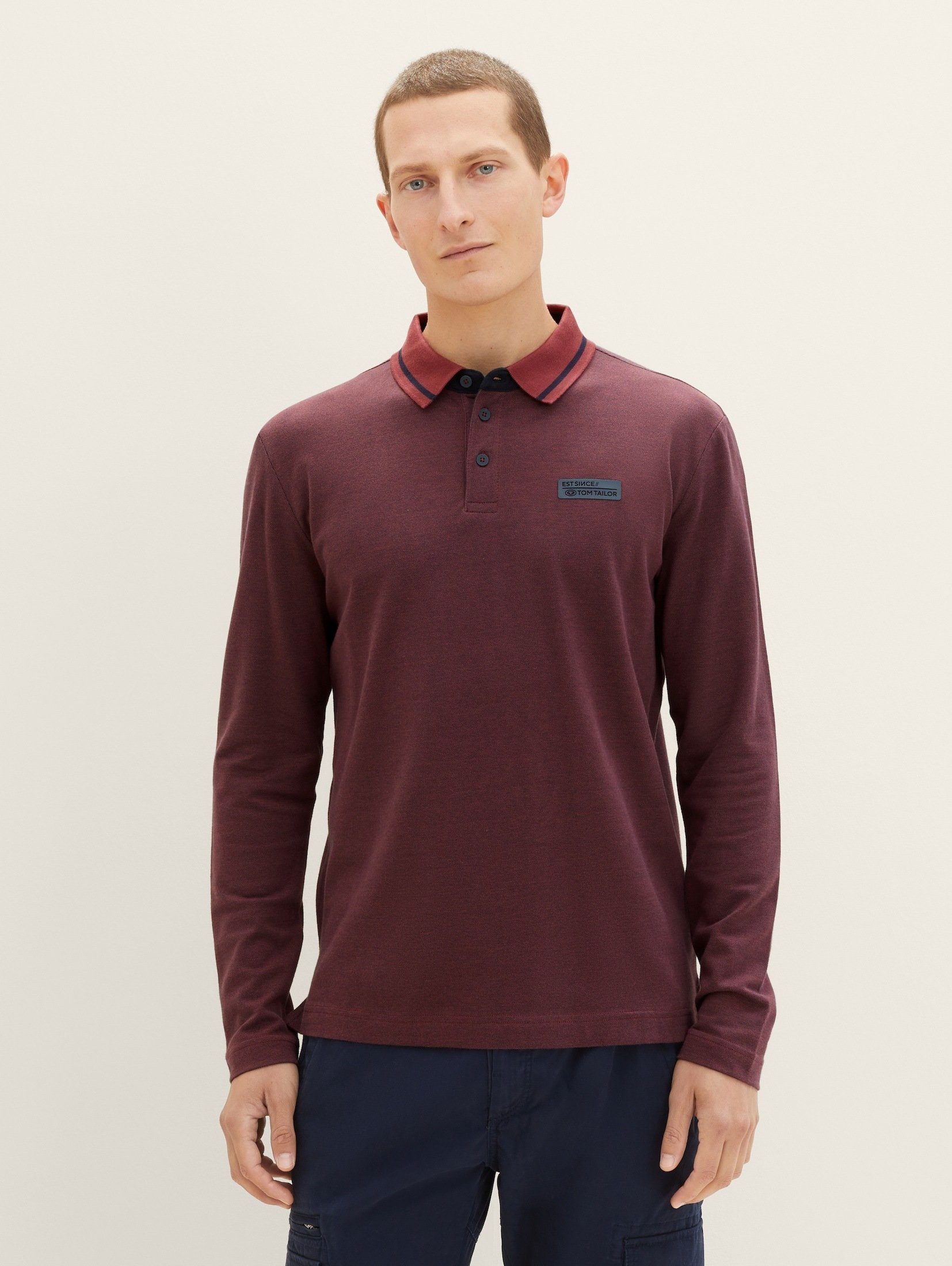 TAILOR bordeaux Basic burned TOM Poloshirt Langarm Poloshirt red