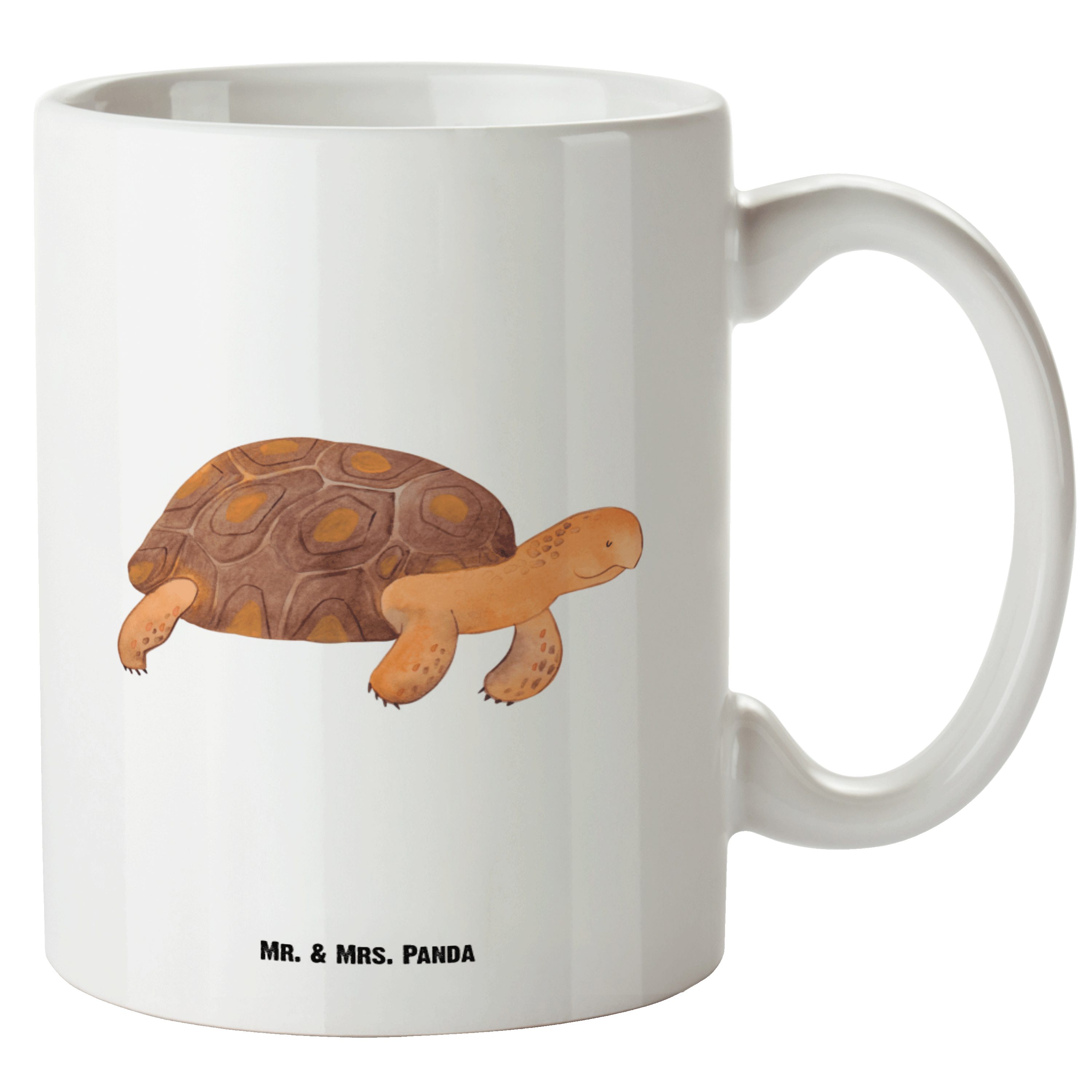 Mr. & Mrs. Panda Tasse Schildkröte marschiert - Weiß - Geschenk, Grosse Kaffeetasse, Lieblin, XL Tasse Keramik