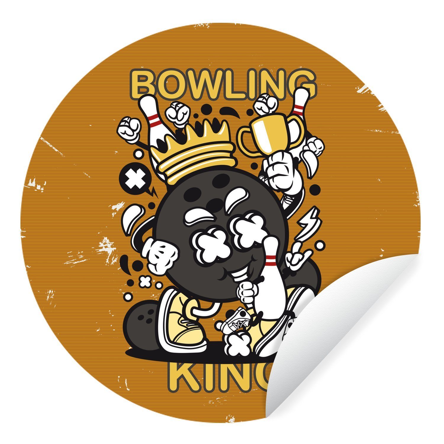 Wandsticker Bowling Tapetenaufkleber, König Kinderzimmer, Wohnzimmer für Rund, MuchoWow (1 St), Vintage - Tapetenkreis -