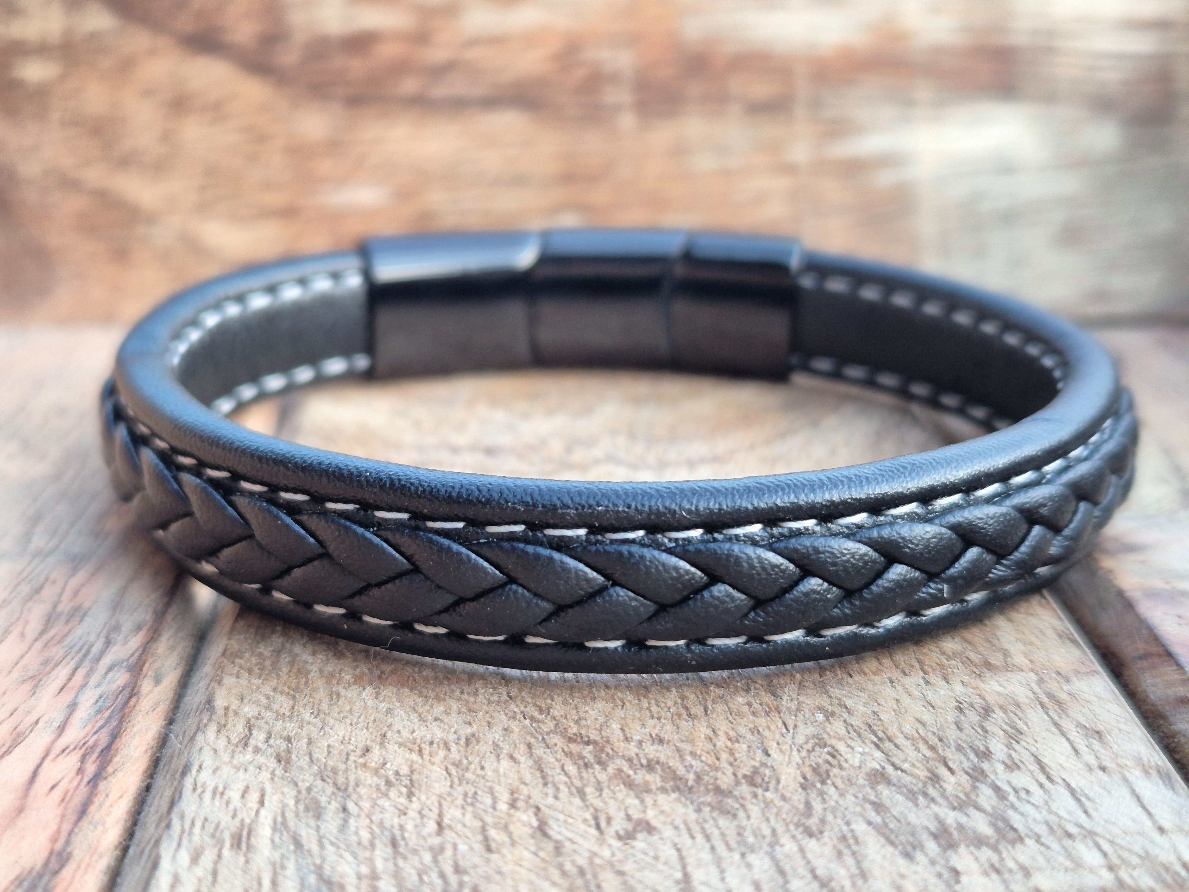 NAHLE Lederarmband Leder elegantes Armband Echtleder – geflochten mit Magnetverschluss, Echtleder, geflochten, Magnetverschluss, +1,5 cm Erweiterung