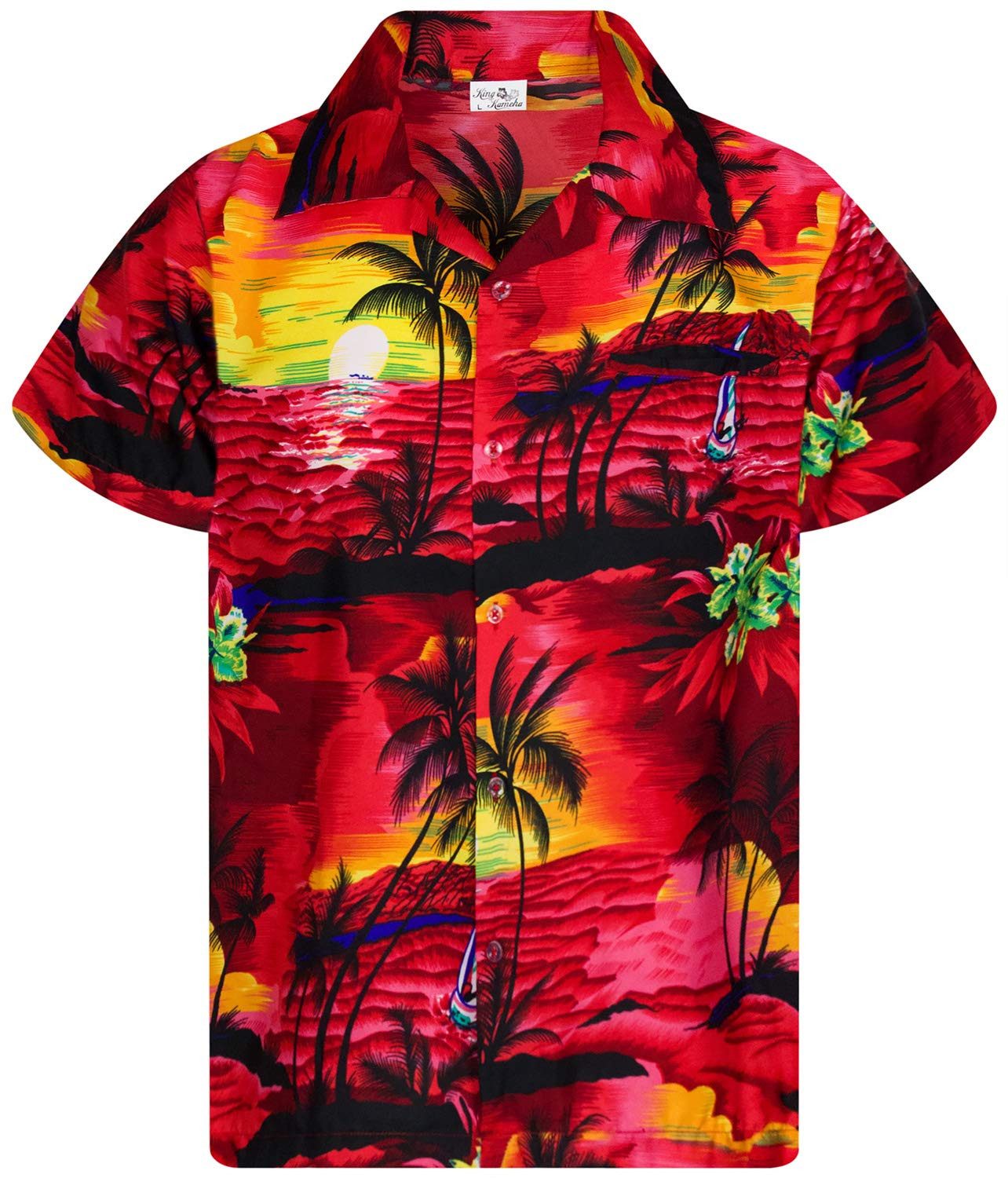 King Kameha Hawaiihemd Surf Kids Funky Hawaii-Hemd Kinder Kurzarm Front-Tasche Unisex