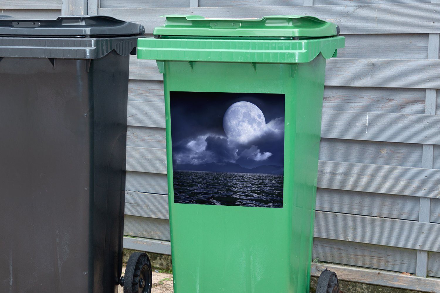 MuchoWow Container, Meer Mülleimer-aufkleber, - St), Horizont Mülltonne, - (1 Sticker, Abfalbehälter Mond Wandsticker