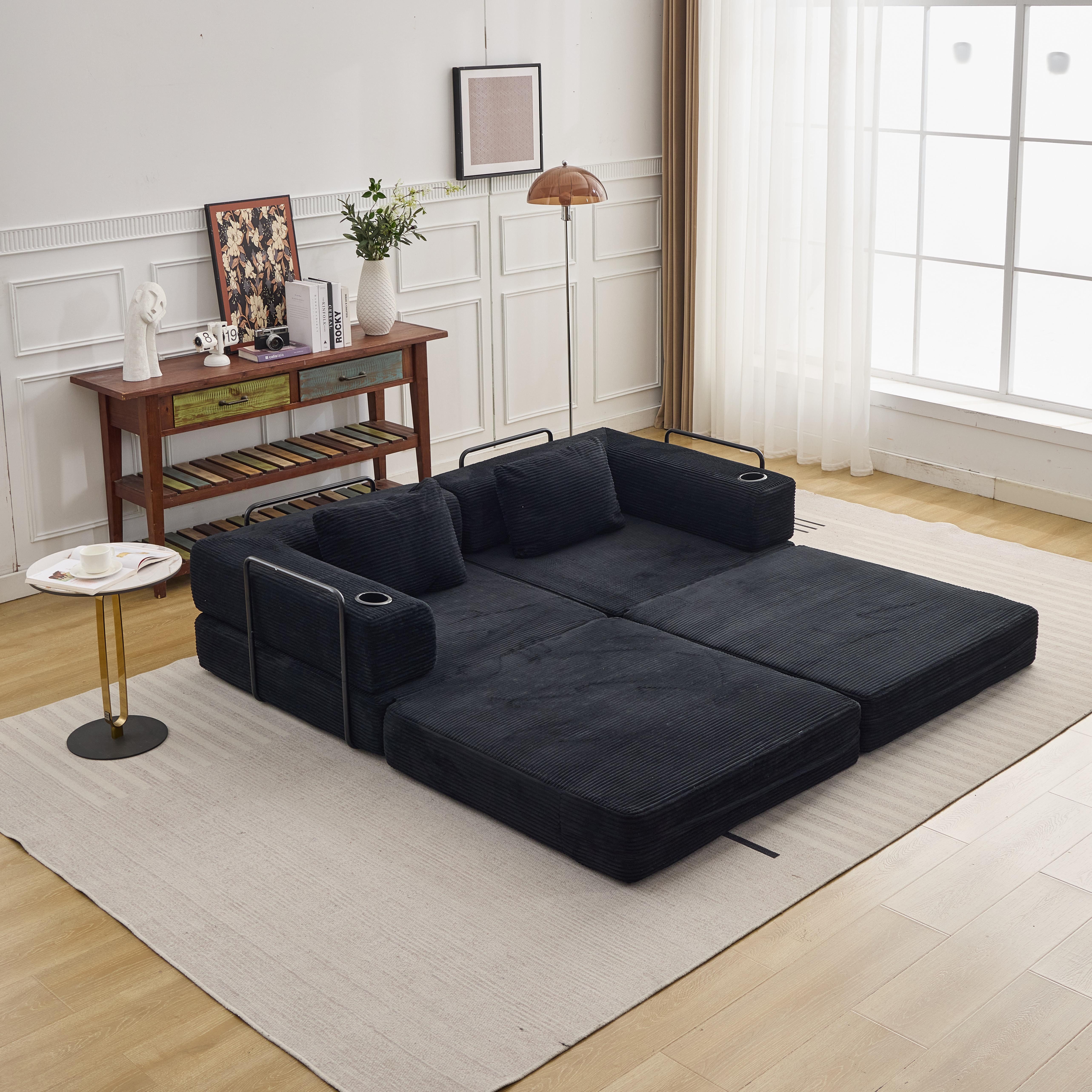 Leawin Sofa Sofas Wohnzimmer, modulares Schlafsofa aus Cord faltbar, Weich gepolstert, wandelbar und schnell zur Liegefläche nutzbar