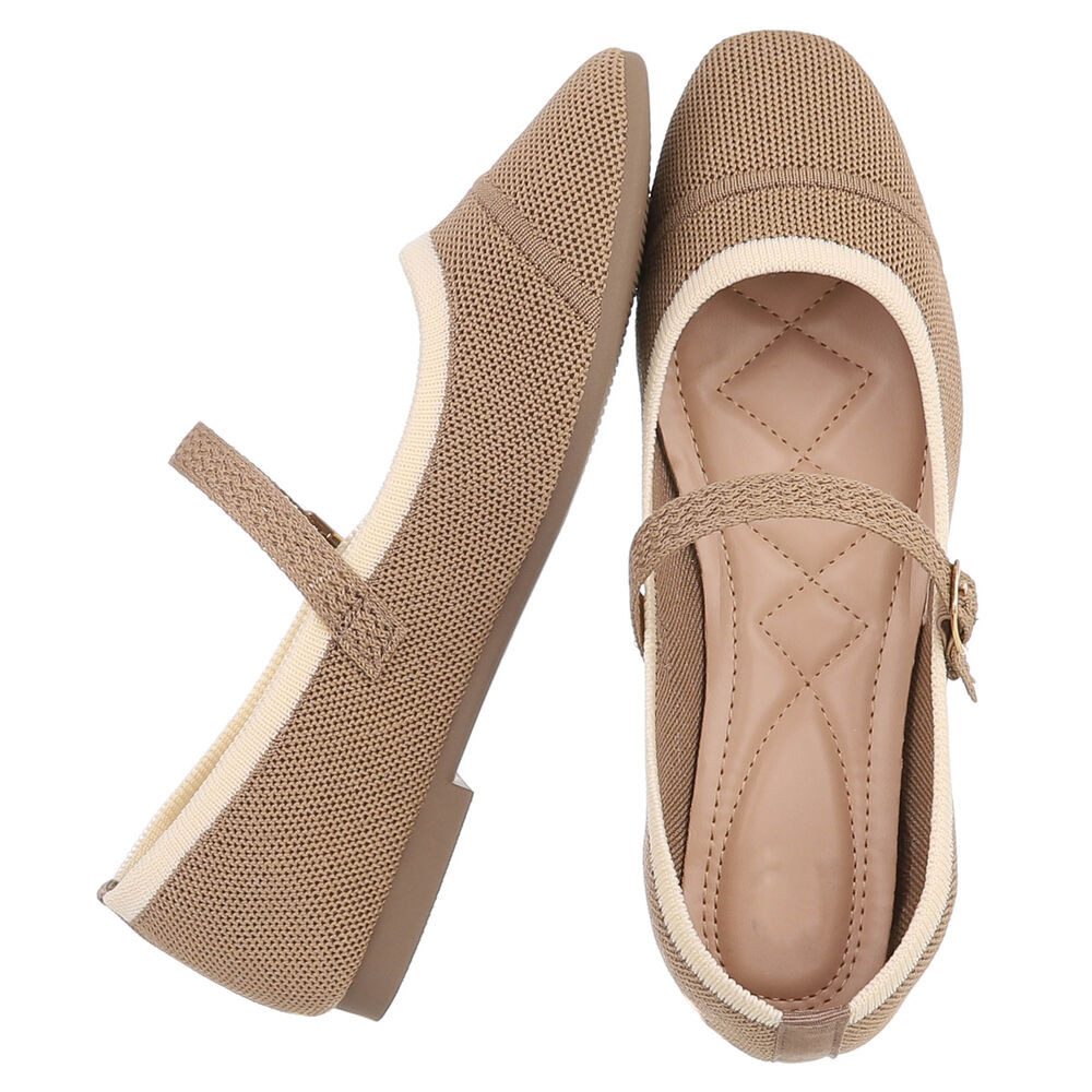 Ital-Design Bequeme Ballerinas mit Riemenverschluss für Damen Schnürpumps (91512218) Blockabsatz Riemchenballerinas in Hellbraun