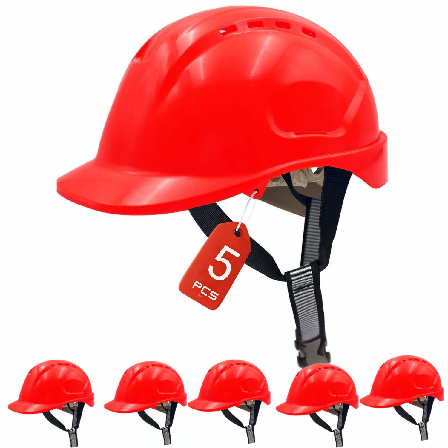 Mustbau Schutzhelm EN397 Sicherheitshelm, Arbeitshelm mit ABS-Material (5-tlg), Bauhelm, 52-66cm Einstellbar