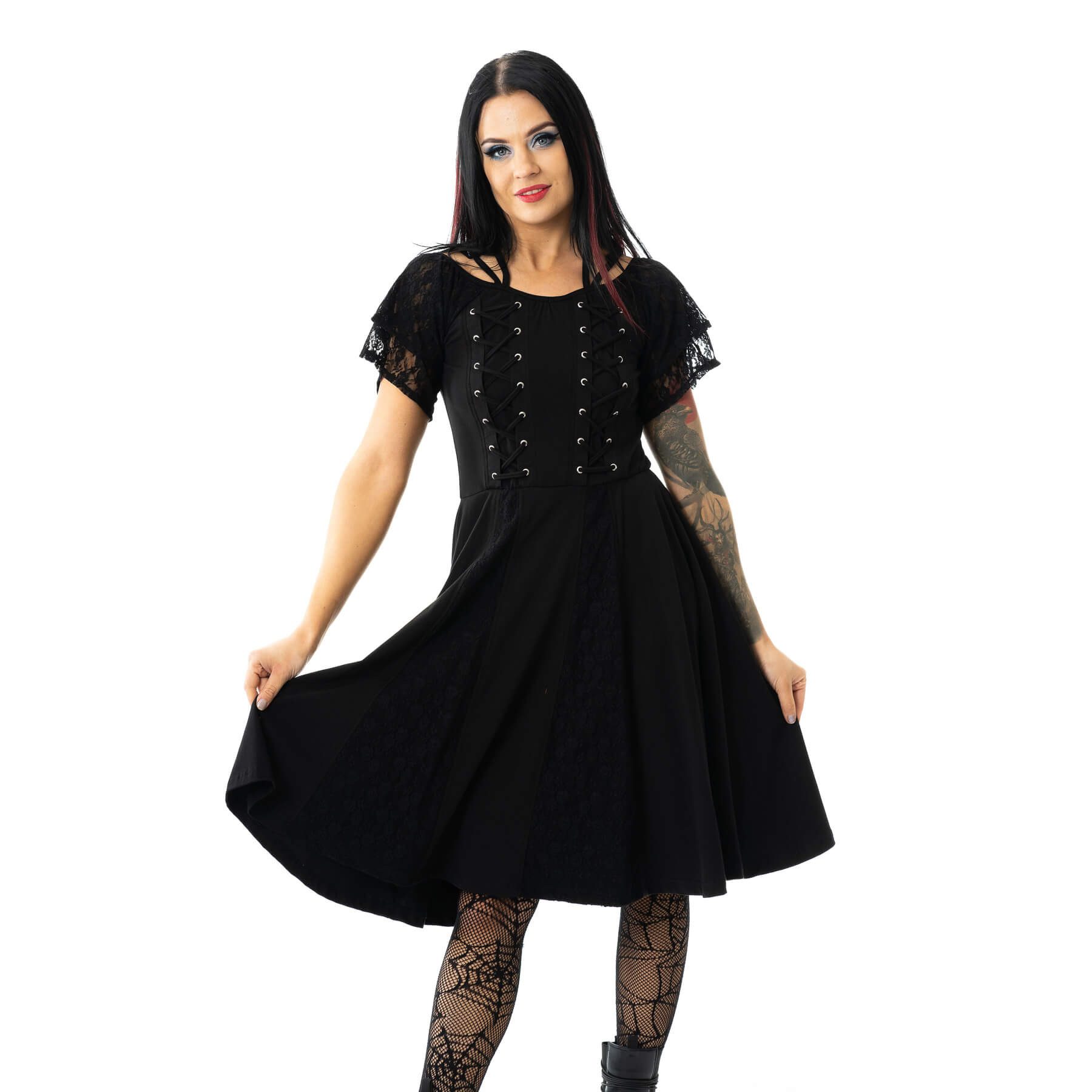 Poizen Industries Skaterkleid Honor Gothic Goth Grufti Spitze Schnürung günstig online kaufen