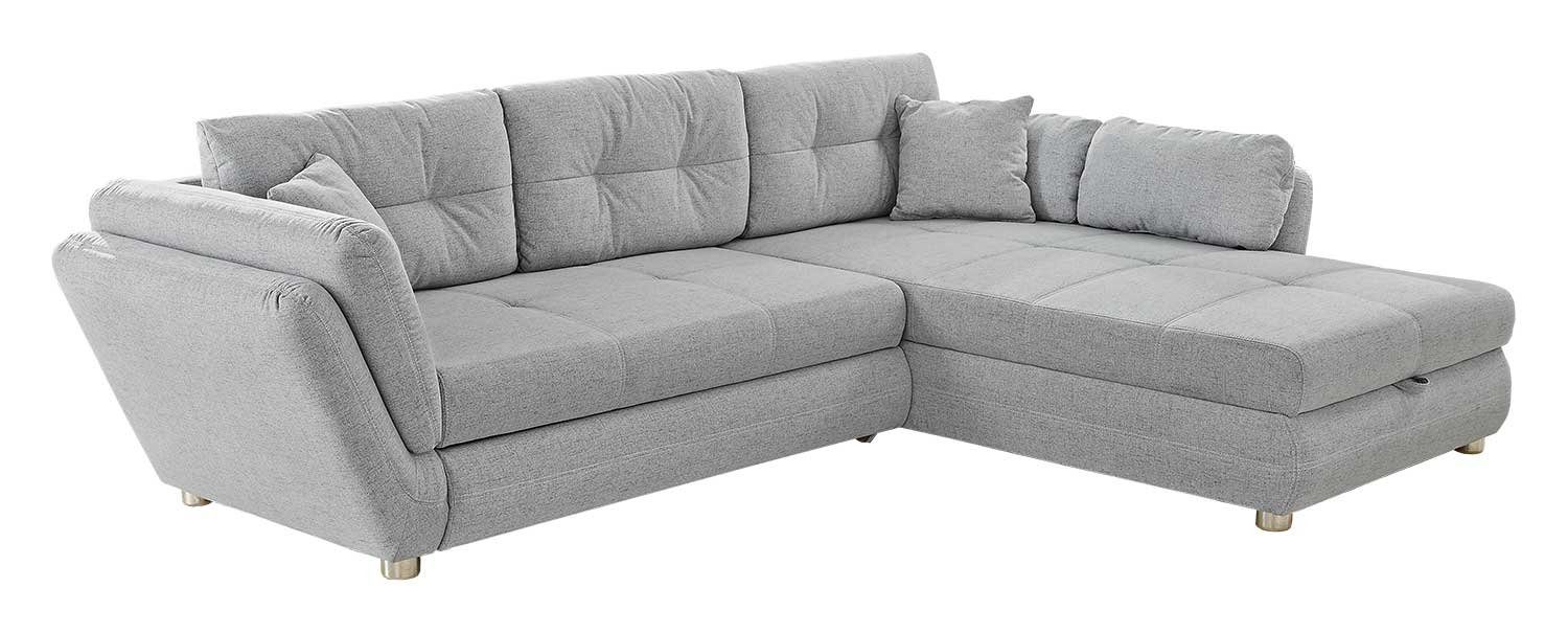 Ecksofa JENGEN, B 297 cm x T 207 cm, Hellgrau, Webstoffbezug, Schlaffunktion, Bettkasten, mit Kissen