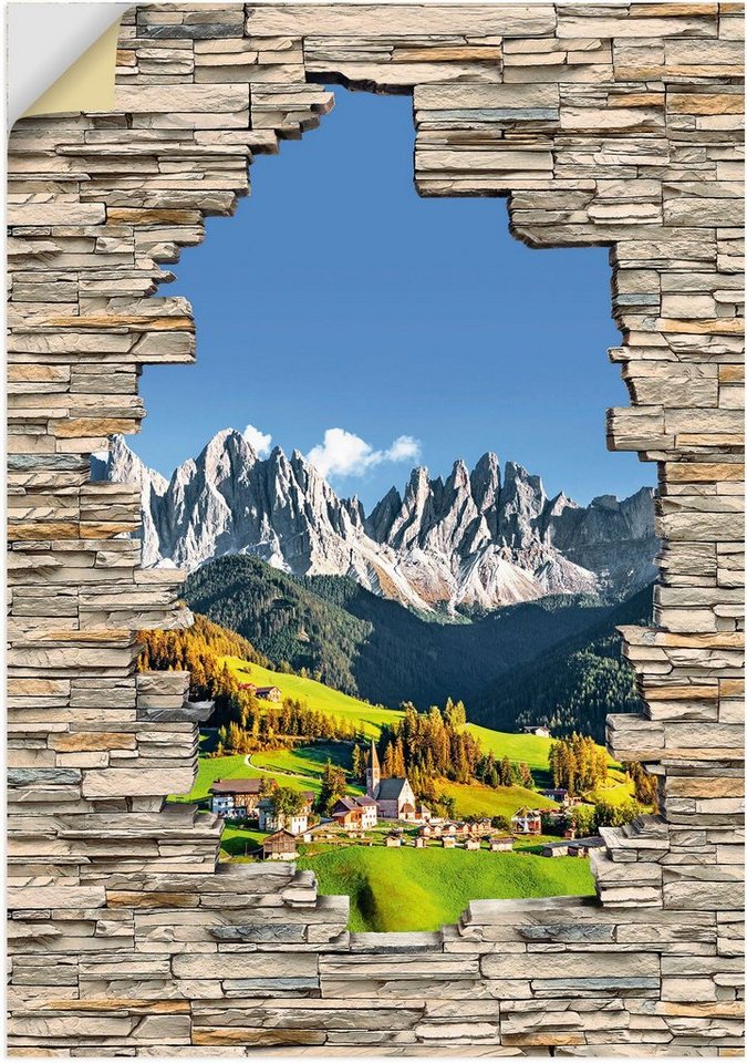 Artland Wandbild Alpen Berge Santa Maddalena Stein Mauer, Berge &  Alpenbilder (1 St), als Alubild, Leinwandbild, Wandaufkleber oder Poster in  versch. Größen
