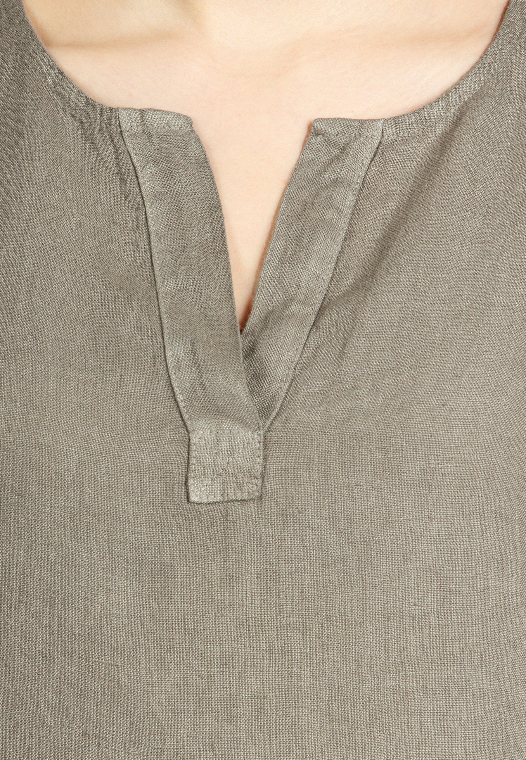 Longbluse BLU023 lange elegante Damen Halbarm Sommer Leinenbluse