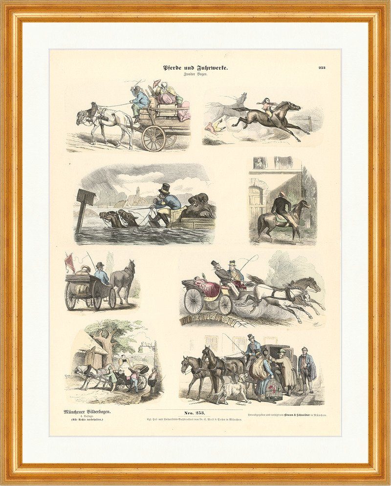 Kunstdruck Pferde und Fuhrwerke II Kutsche Faksimile Münchener Bilderbogen  253 Ge, (1 St)