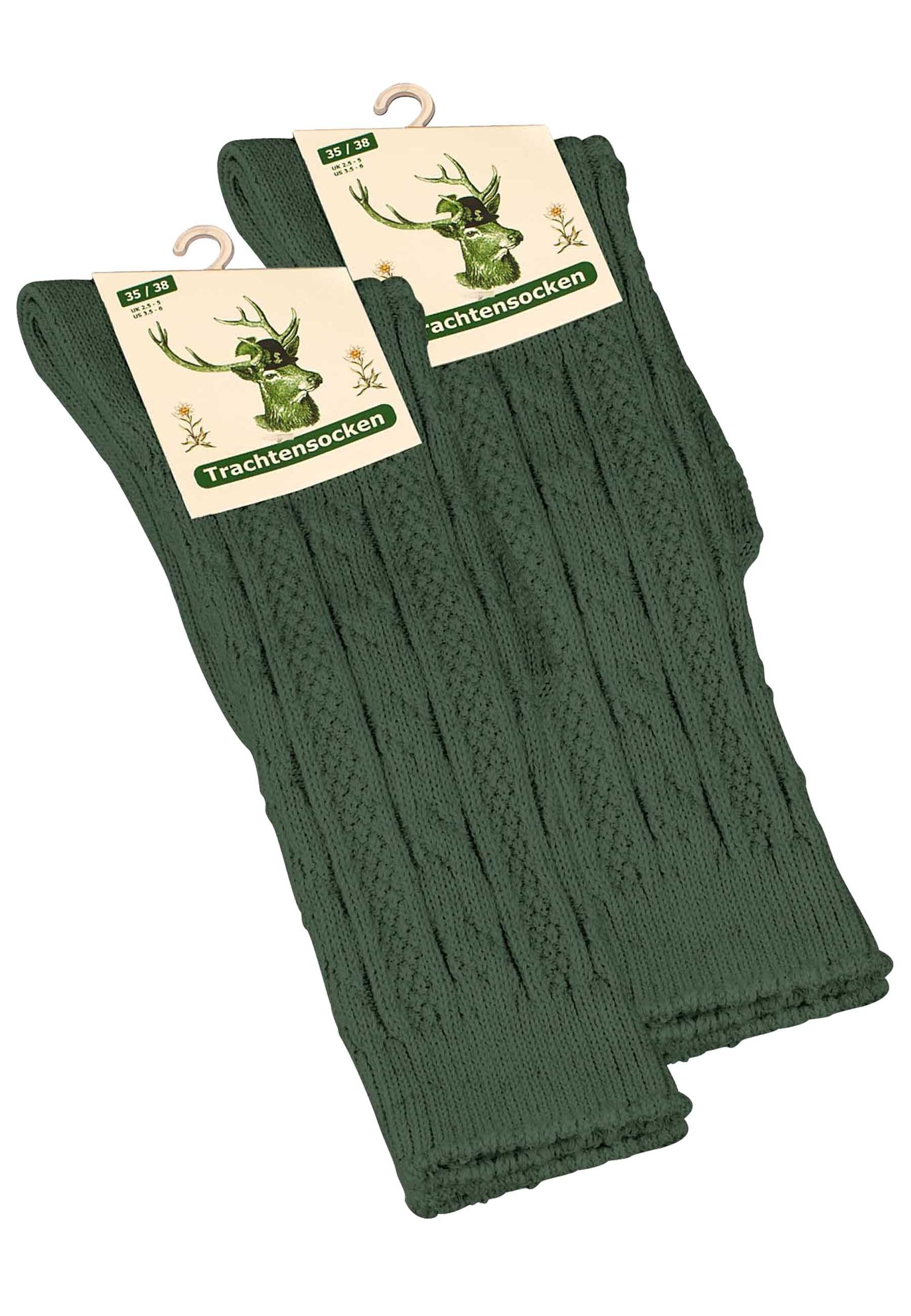 Cotton (2-Paar) mit Prime® Zopfmuster Grün Socken