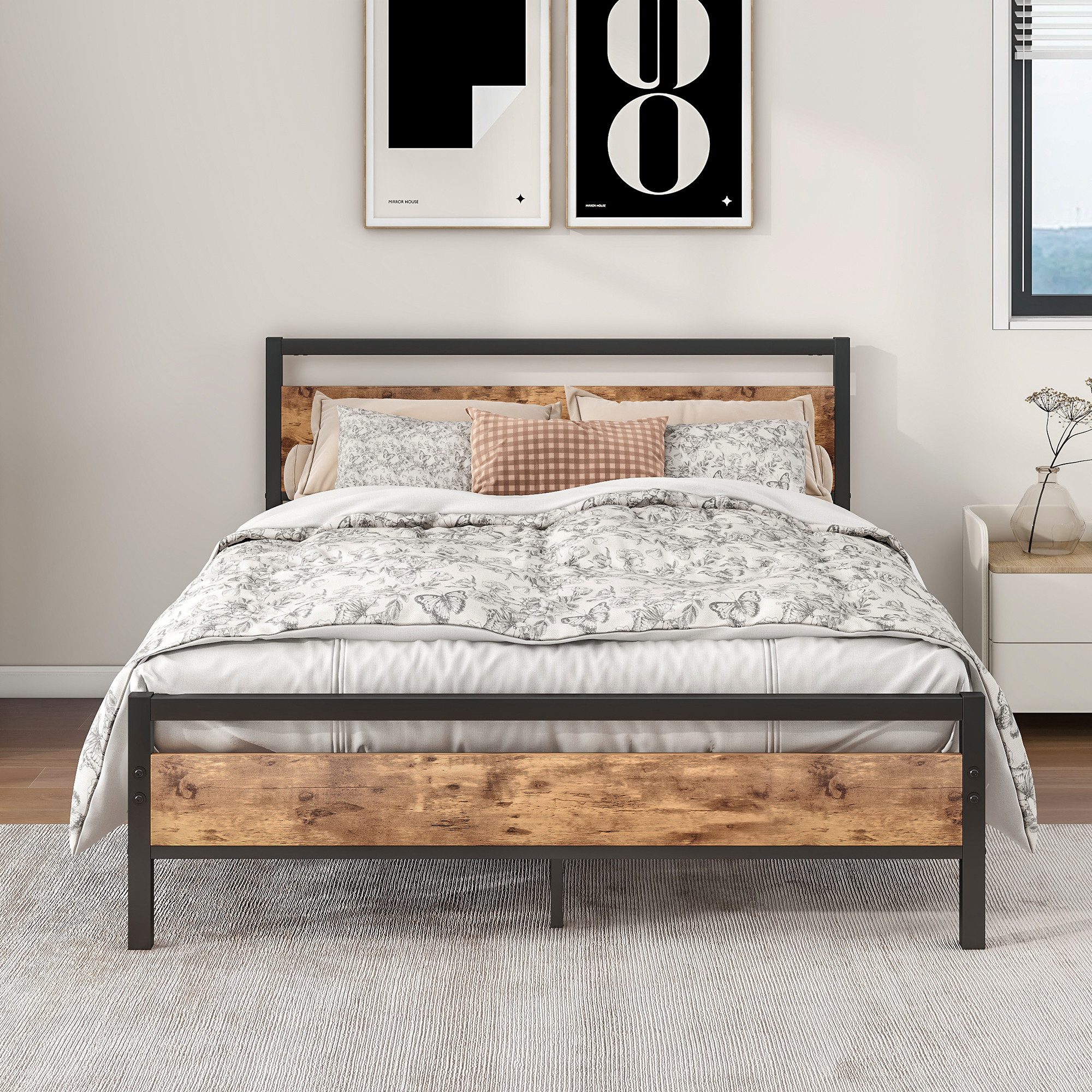 HOMERECOMMEND Metallbett aus Metall mit Lattenrost,Vintage Braun, 90x200cm (1-tlg), Kein Boxspring erforderlich, Quietschfest