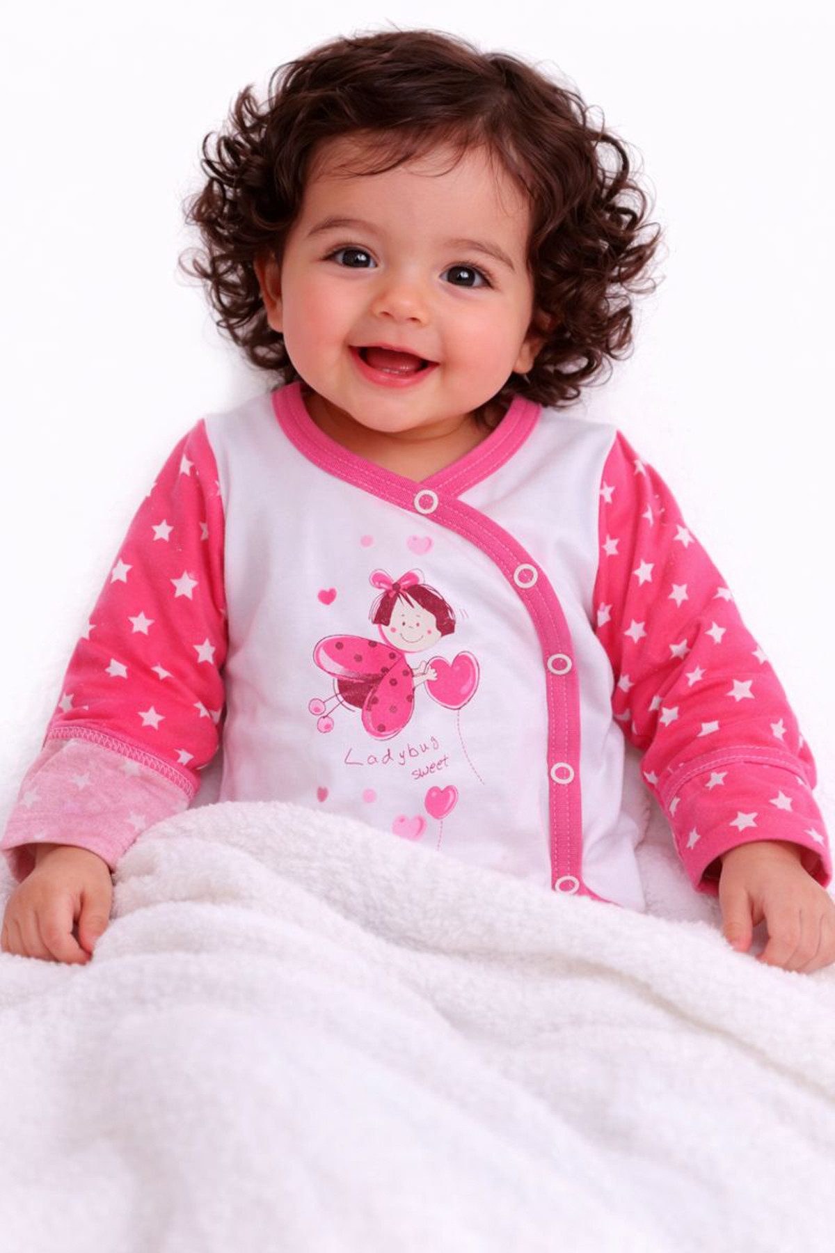 La Bortini Wickelbody Baby Langarmbody in weiß pink mit Marienkäfer aus reiner Baumwolle, 44 50 56 62 68 74 80 86 92 98 104
