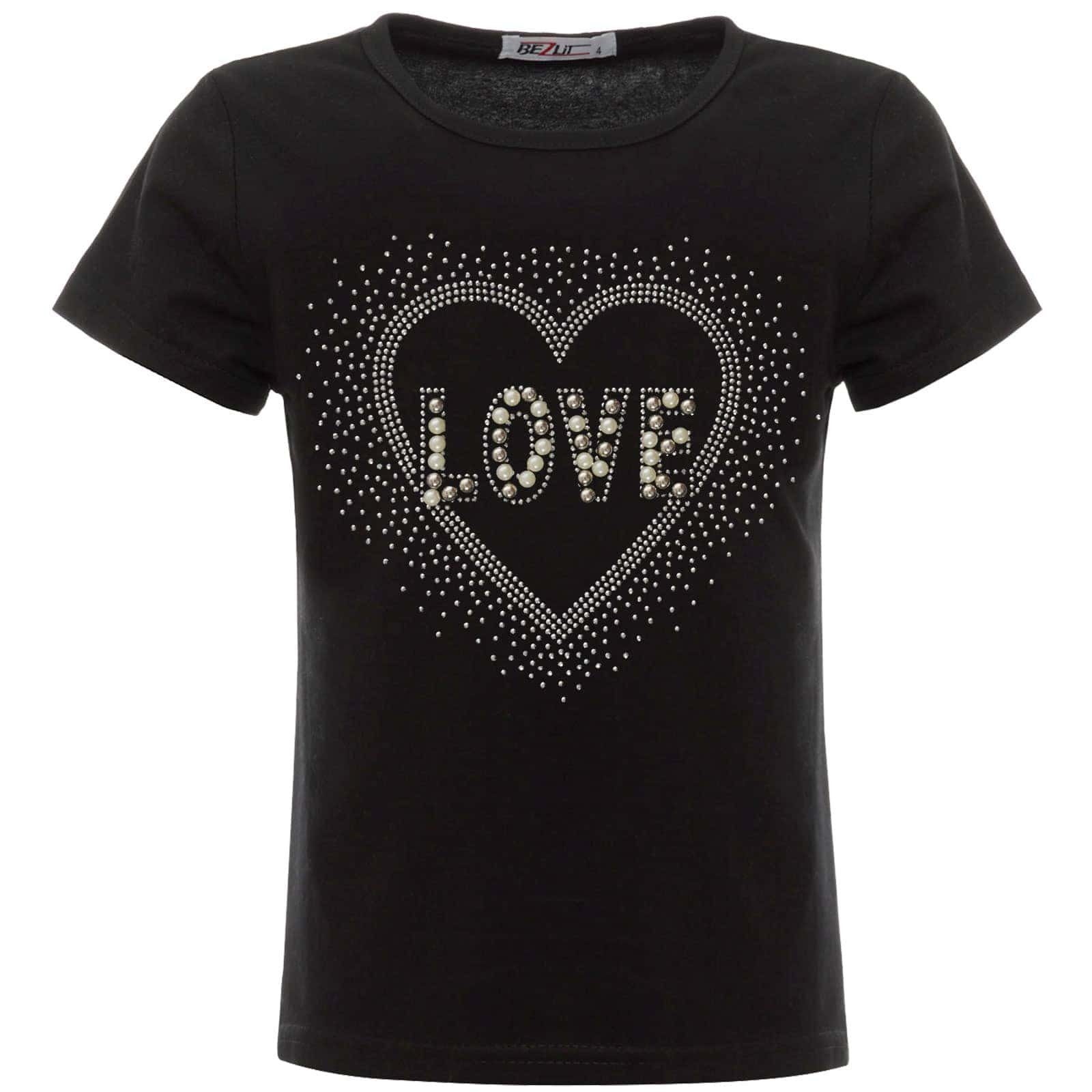 BEZLIT T-Shirt Mädchen T-Shirt Glitzersteinchen (1-tlg) mit Motiv Schwarz