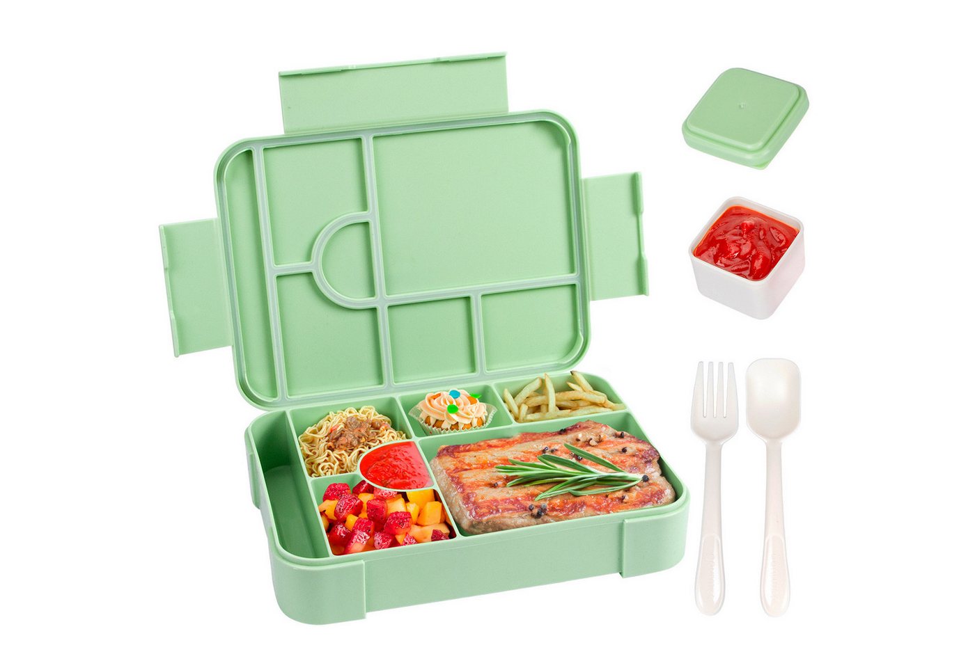 Agger Lunchbox Brotdose Kinder mit Fächern, 1330ML Jausenbox Kinder (Löffel & Gabel), Kinder Brotdose,Kinderfreundliche Verriegelung,BPA-Frei,Auslaufsicher
