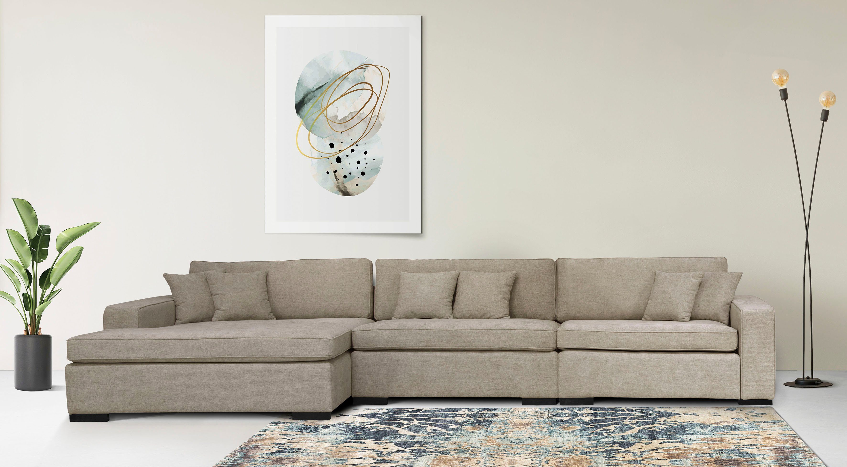 Home affaire Ottomane Skara L-Form, Lounge-Sofa mit Federkernpolsterung, in vielen Bezugsvarianten