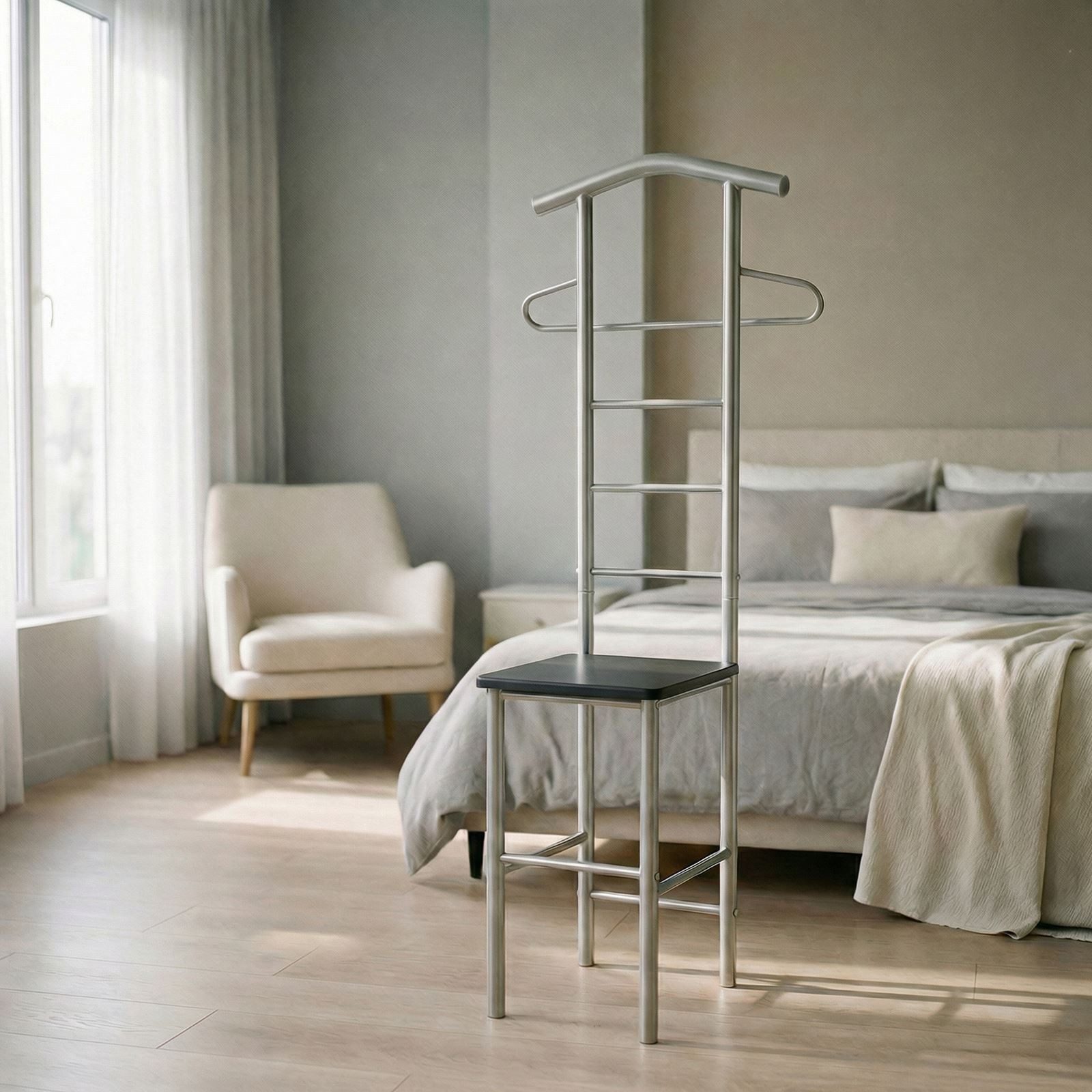 CARO-Möbel Herrendiener JIVO, Stummer Diener mit Hosenbügel Kleiderablage aus Metall schwarz