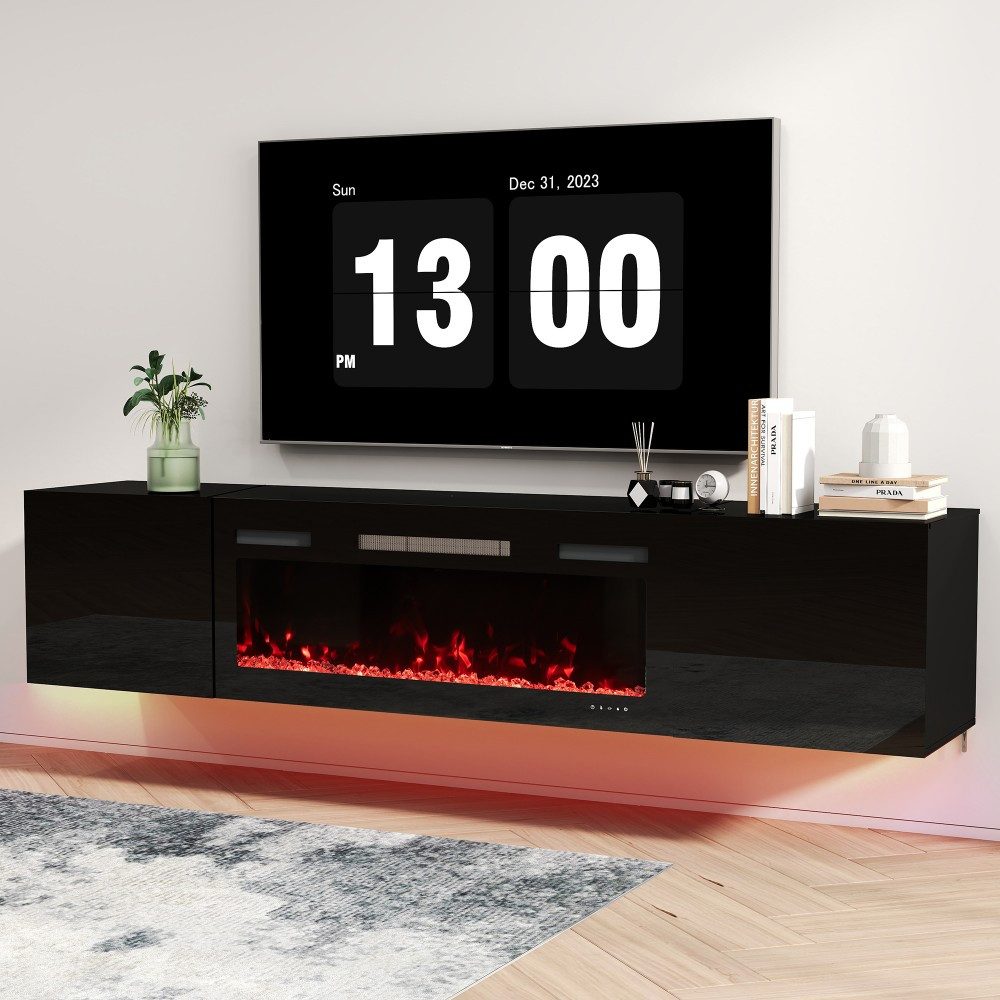 Real Relax TV-Schrank Wandmontierter TV-Ständer mit Elektrokamin, LED-Beleuchtung, Stauraum (1-St)