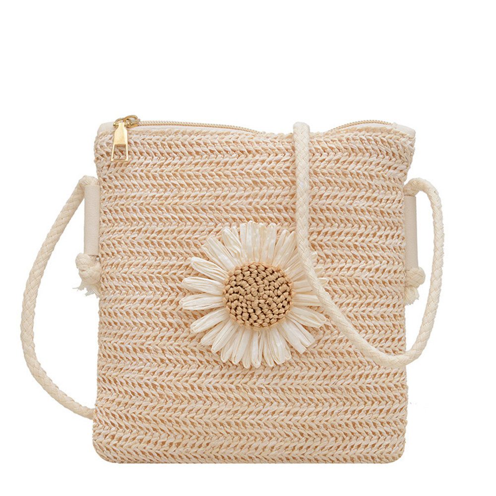 Zaewry Strandtasche Vintage Gänseblümchen Strandtasche Damen Boho Stroh Umhängetasche, für Damenreisen, Strand Und Urlaub
