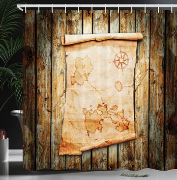 Abakuhaus Duschvorhang Moderner Digitaldruck mit 12 Haken auf Stoff Wasser Resistent Breite 175 cm, Höhe 180 cm, Pirat Karte auf Grunge Holz