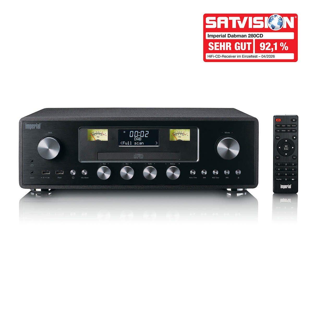 IMPERIAL Dabman 280CDBK Radio (DAB+ Radio,Tabelle Radio, 30 W, Bluetooth 5.0, DAB+/CD/MP3-Player & USB, Stereo 2.0, Holzoptik)