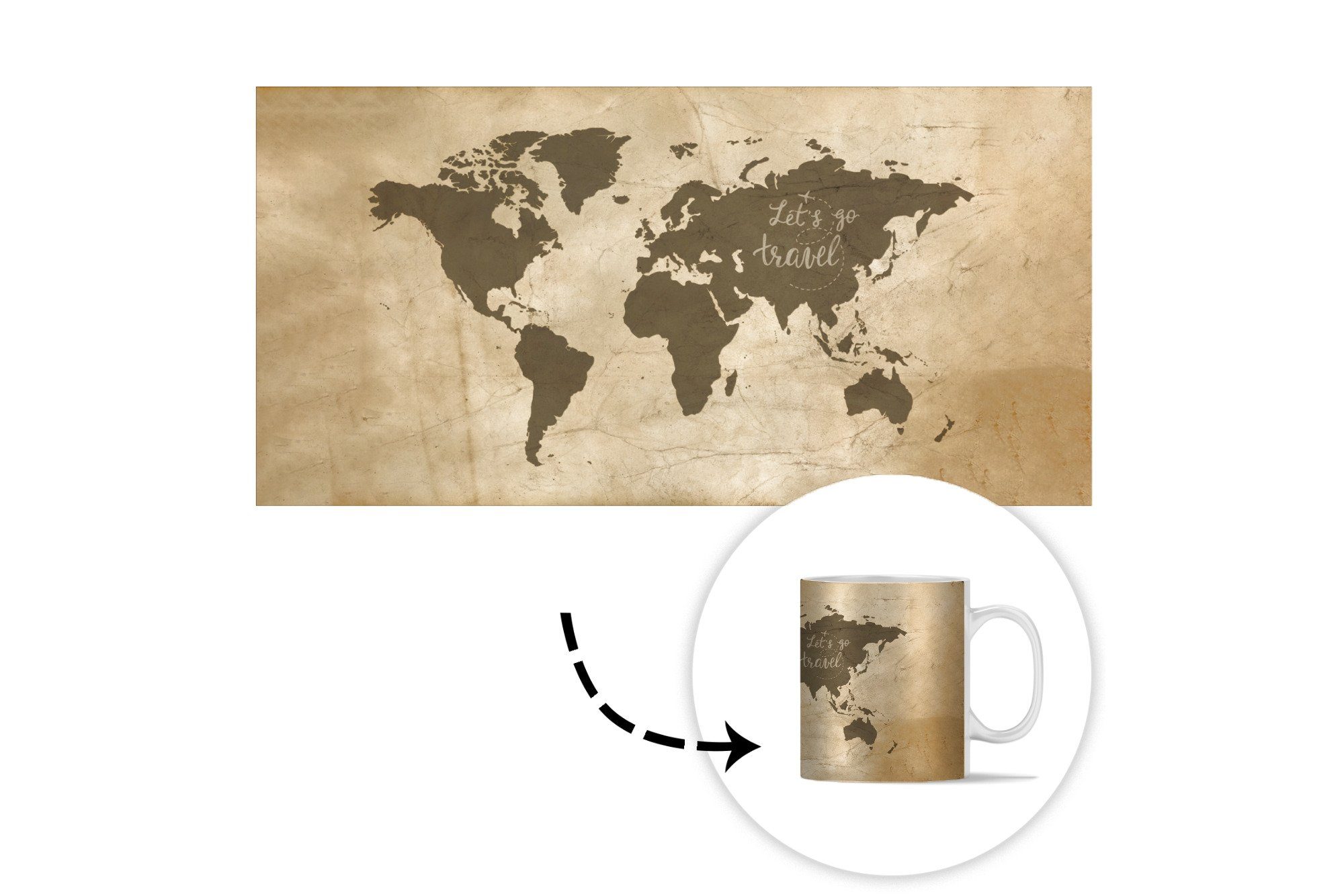 MuchoWow Tasse Weltkarte - - Becher, Schwarz, Teetasse, Keramik, Kaffeetassen, Geschenk Sprichwörter Teetasse