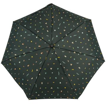 bisetti Taschenregenschirm Damen-Regenschirm, klein, stabil, kompakt, mit Handöffner, farbenfroh mit Tropen-Dschungel-Motiven - petrol