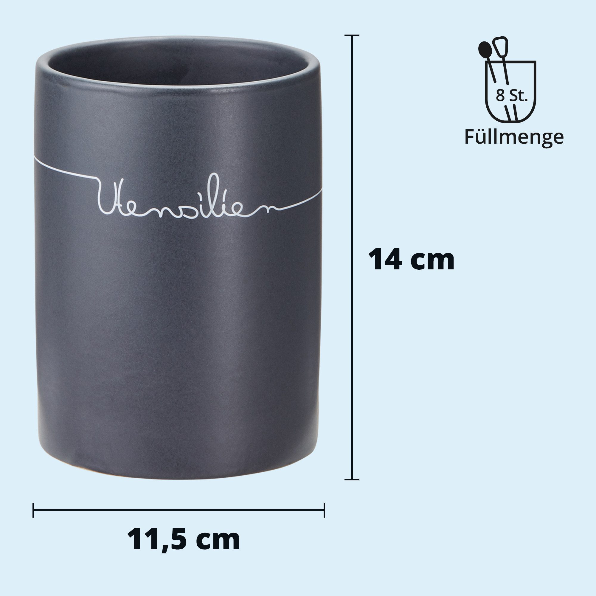 KHG Vorratsdose Utensilienhalter aus Steinzeug in Grau – für 8 Kochutensilien, Steingut, Küchen‑Utensilienhalter aus robustem Steinzeug ideal für Kochbesteck – Bild 4 von 5