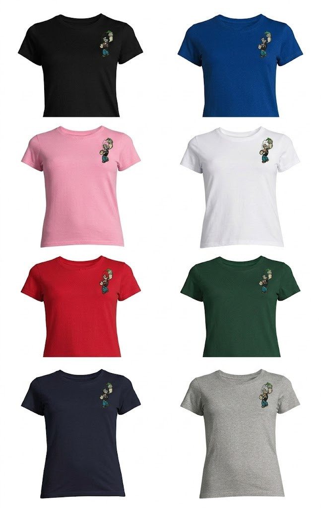 Blondie & Brownie T-Shirt Damen T-Shirt mit Popeye-Patch Kurzarm Baumwolle Rundhals Popeye Damen-Shirt mit Comic-Stickerei