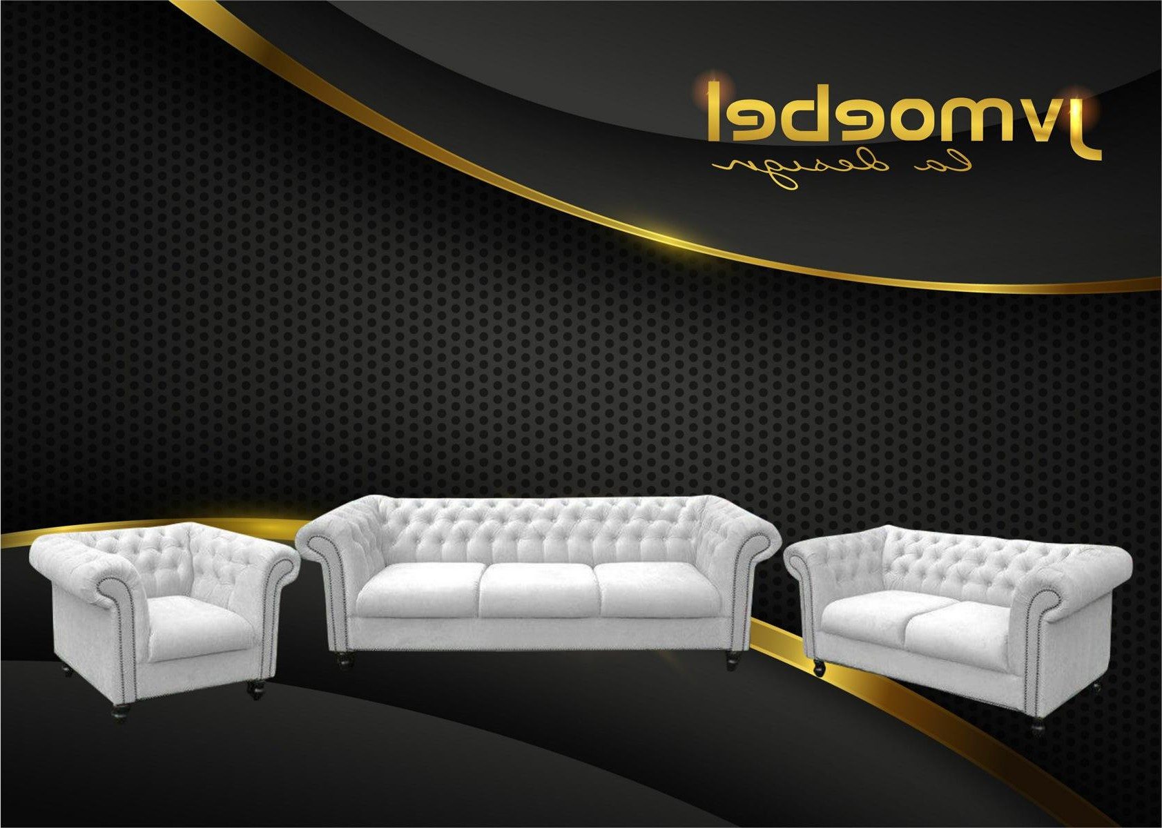 Xlmoebel Chesterfield-Sofa Dreisitzer Sofa aus Stoff in Weiß mit Samt-Polsterung, 1 Teile, Made in Europa