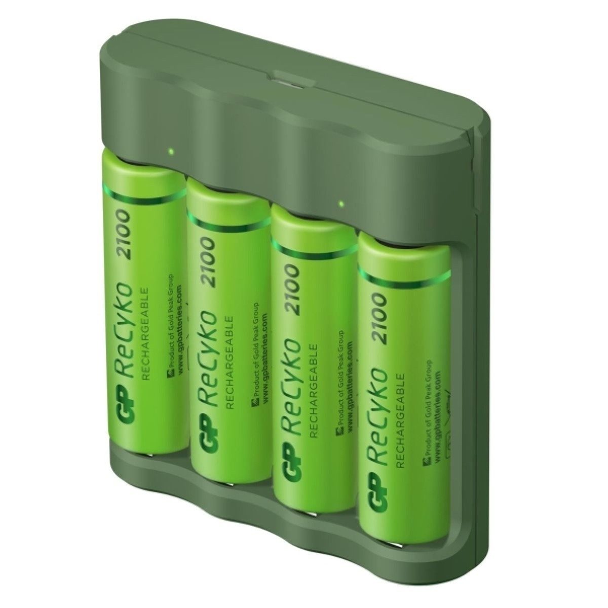GP Batteries USB Akku-Ladegerät AA / AAA + 4x AA-Akku ReCyko Akku-Set Mignon 2100 mAh (1,2 V, 5 St), Kompakt Lader B421 + 4x AA 2100mAh Mignon LR06 LR6 Batterie Accu