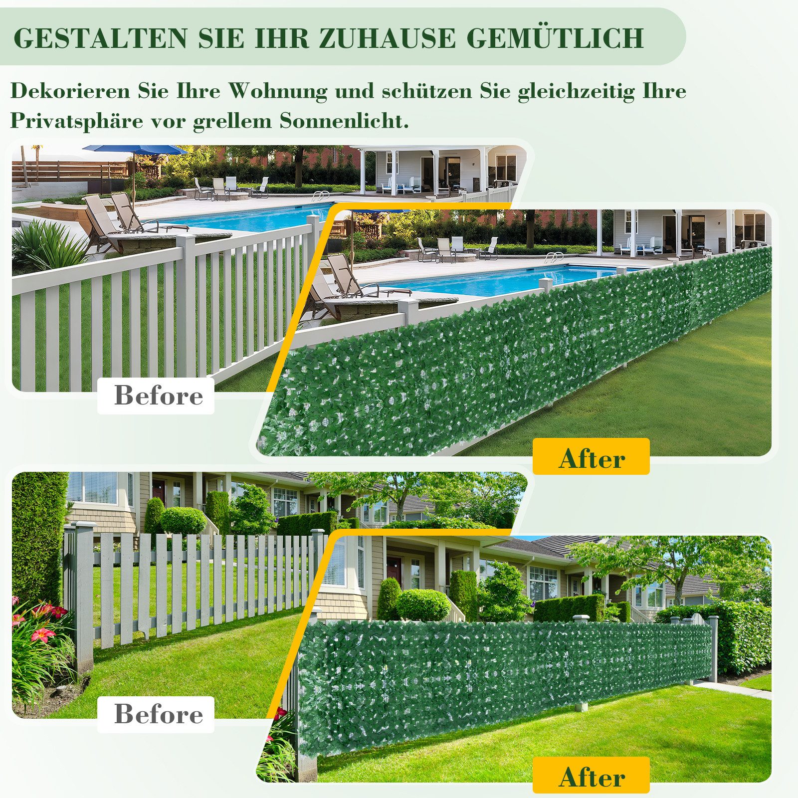 BlingBin Kunsthecken-Sichtschutz Künstliche Efeu Hecke Windschutz, Balkon Sichtschutz Efeu, 1x3 m/1x6 m, (2er Set, 2-St., Inklusive 40 Kabelbinder), Dekoration  – Bild 4 von 5