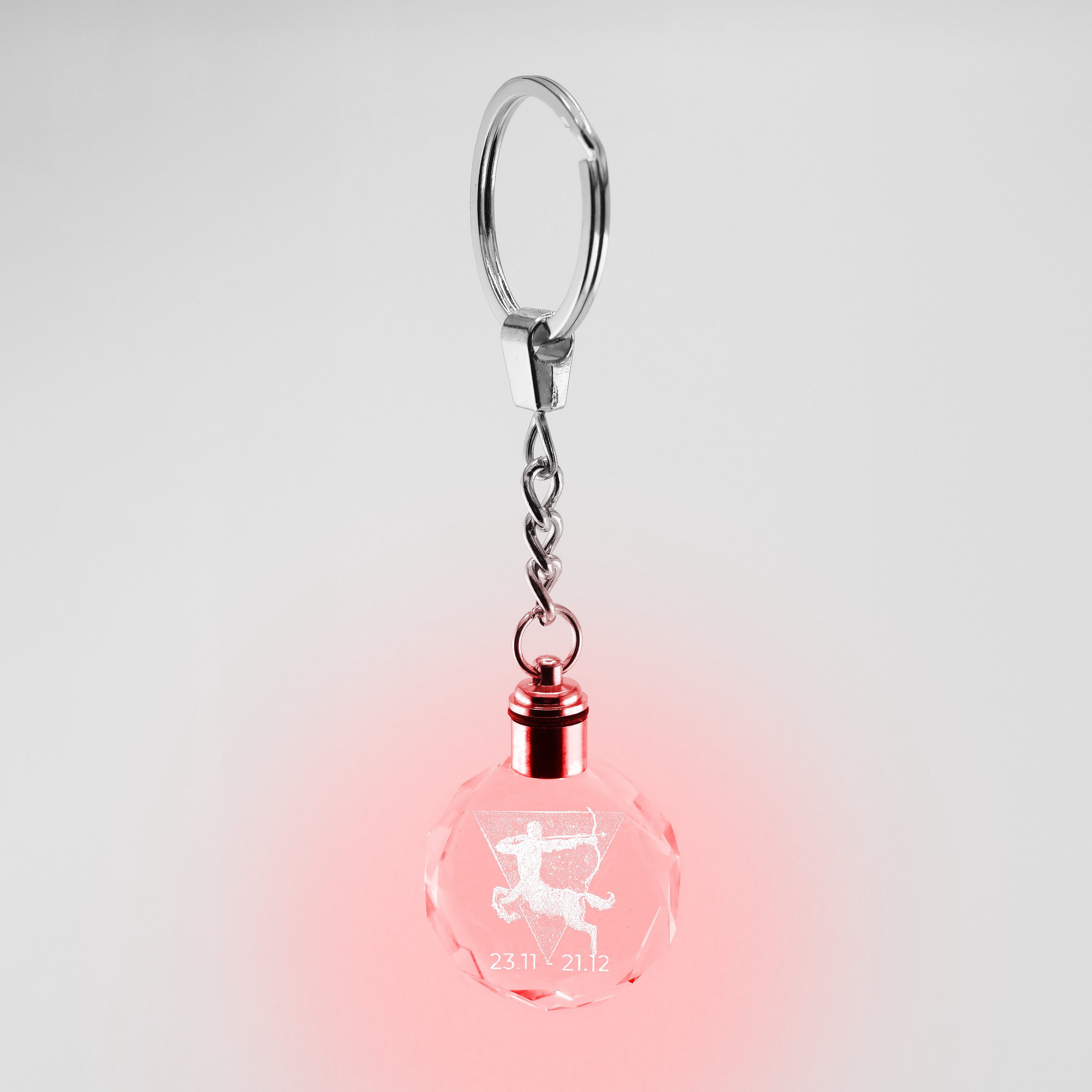 Stelby Schlüsselanhänger mit Gravur Schlüsselanhänger LED Sternzeichen aus Glas mit Farbwechsel (inkl. Geschenkbox), Farbwechsel, transparent, modernes Design – Bild 5 von 5