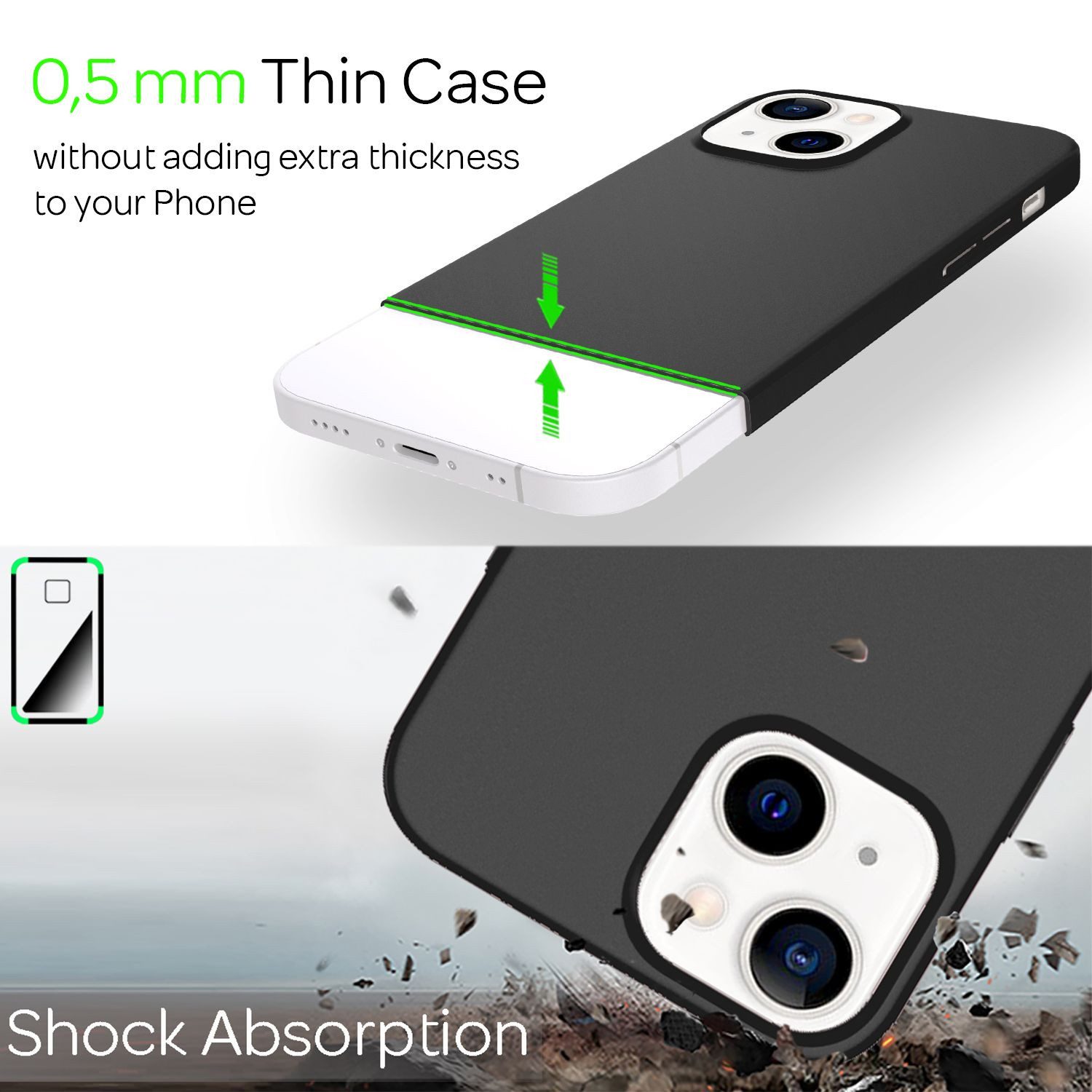 Nalia Smartphone-Hülle Apple iPhone 13 Mini 13,7 cm (5,4 Zoll), Ultra Dünne 0,5mm Hülle / Mattes Hardcase / Silk Touch / Extra Leicht