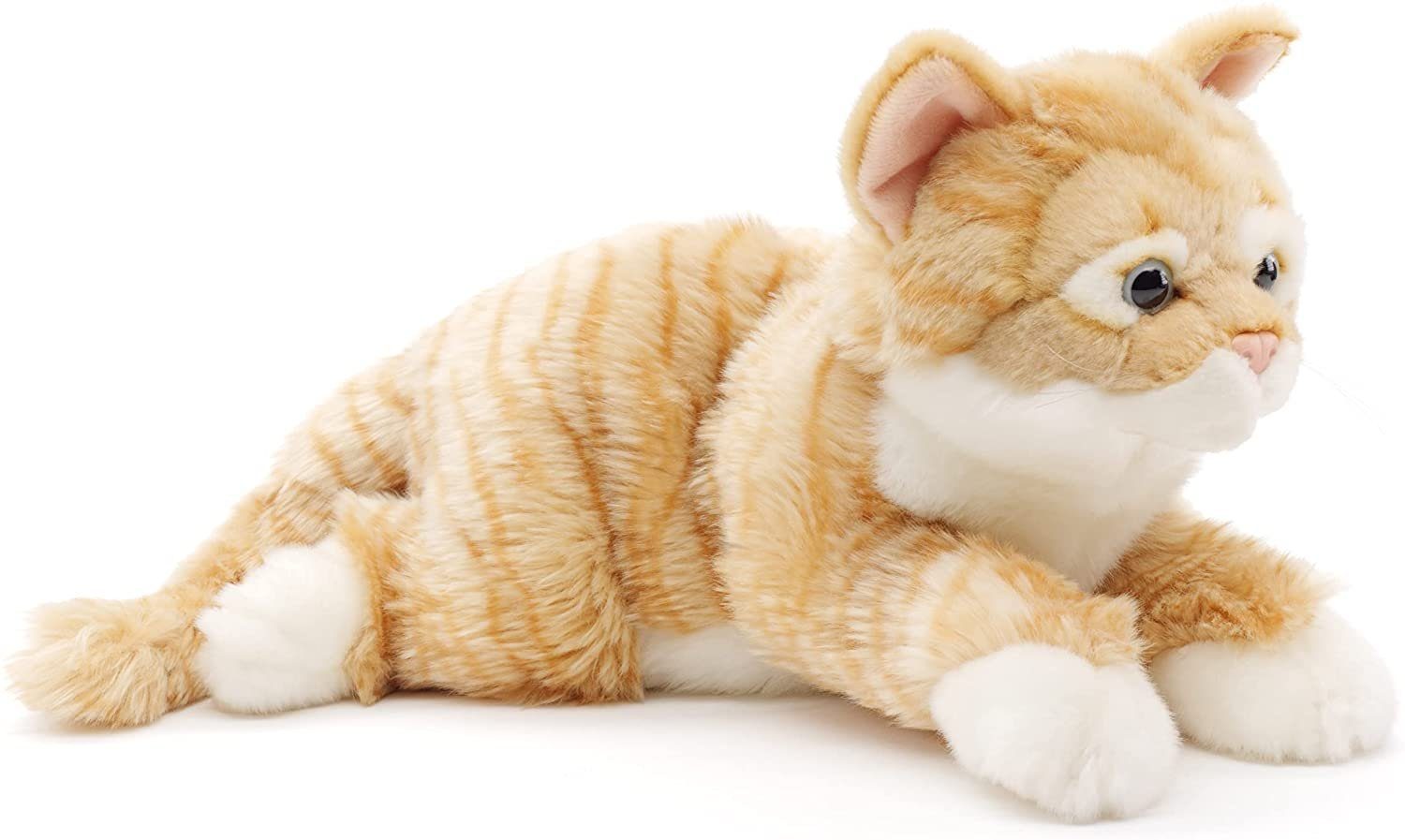 Uni-Toys Kuscheltier Katze mit getigertem Fell - grau / braun - 38 cm - Plüsch, Plüschtier, zu 100 % recyceltes Füllmaterial