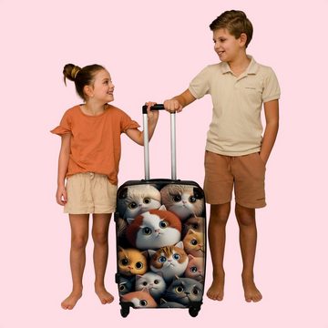 NoBoringSuitcases.com© Koffer Katze - Design - Braun - Grau - Kinder 67x43x25cm, 4 Rollen, Mittelgroßer Koffer für Kinder, Trolley