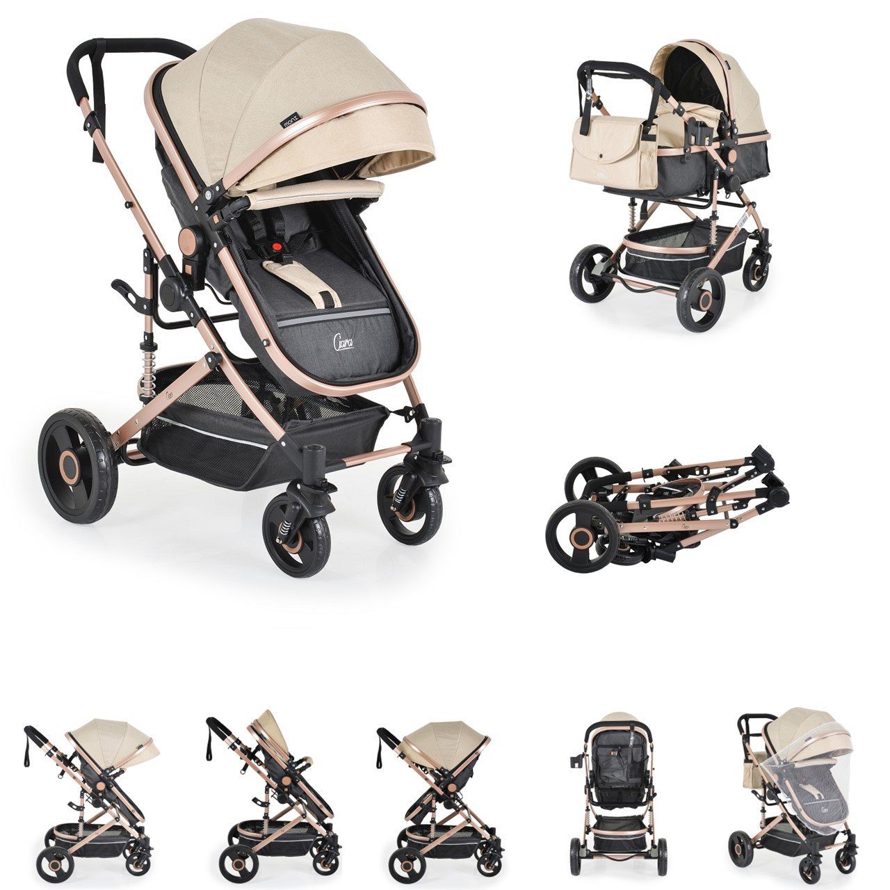 umkehrbar Sitz Tragetasche Wickeltasche beige-schwarz Ciara, Kinderwagen Sportsitz faltbar Kombi-Kinderwagen Moni