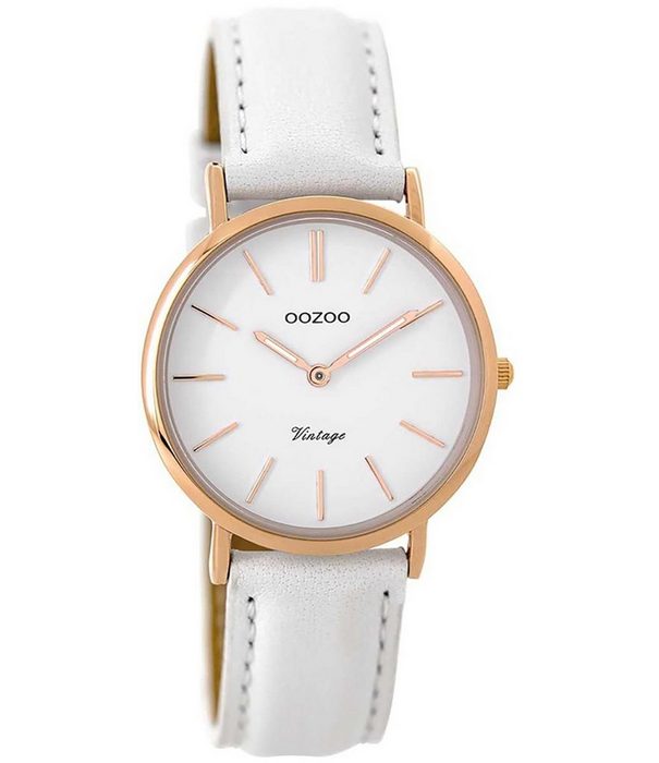 OOZOO Quarzuhr Oozoo Damen Armbanduhr weiß (Armbanduhr) Damenuhr rund mittel (ca. 32mm) Lederarmband Fashion-Style